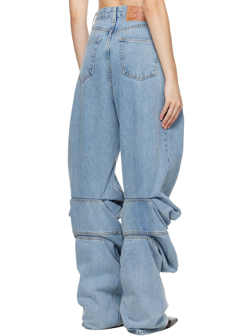 Blue Draped Cuff Jeans - 3