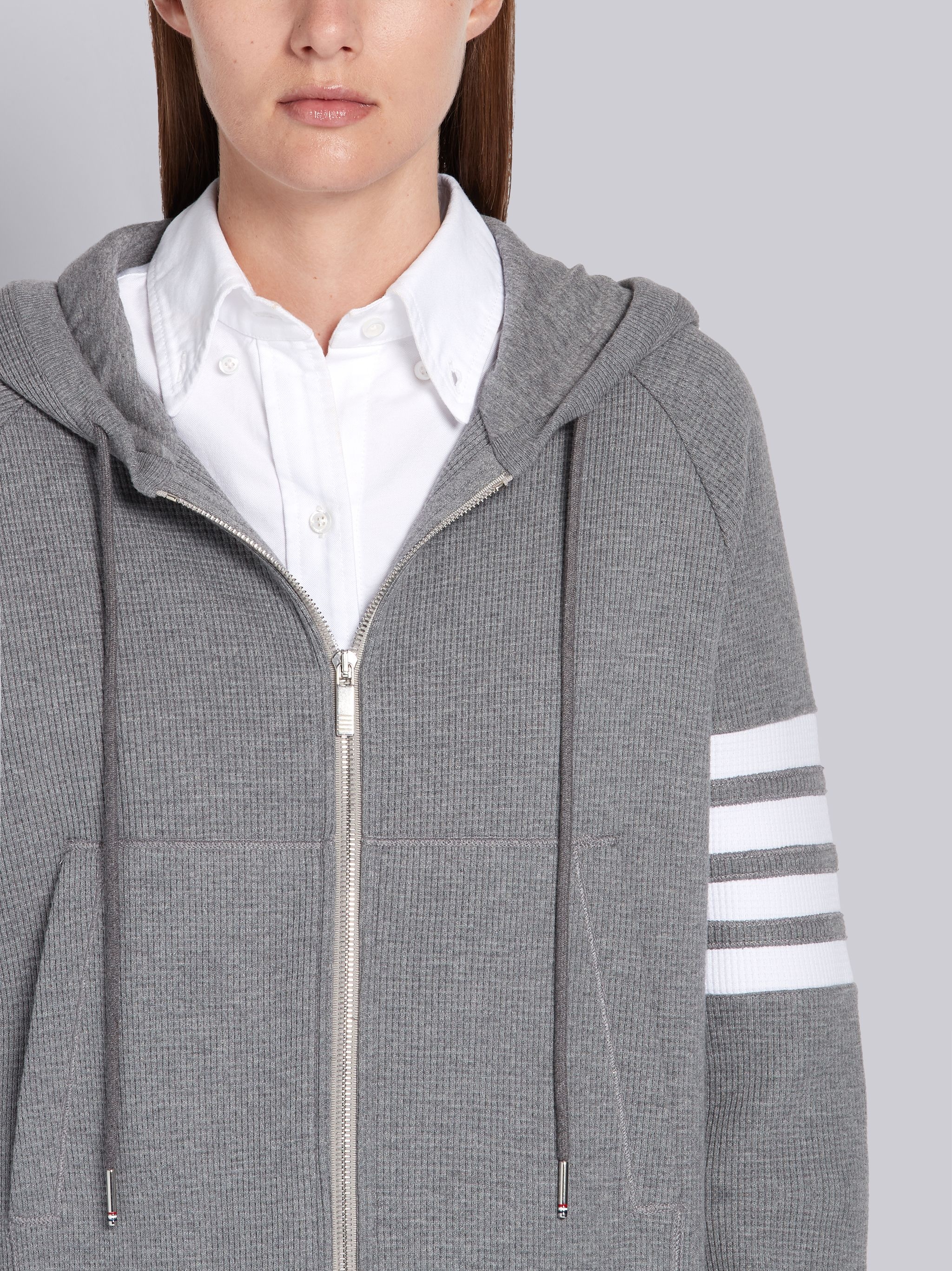 Medium Grey Waffle Zip-Up 4-Bar Hoodie - 5