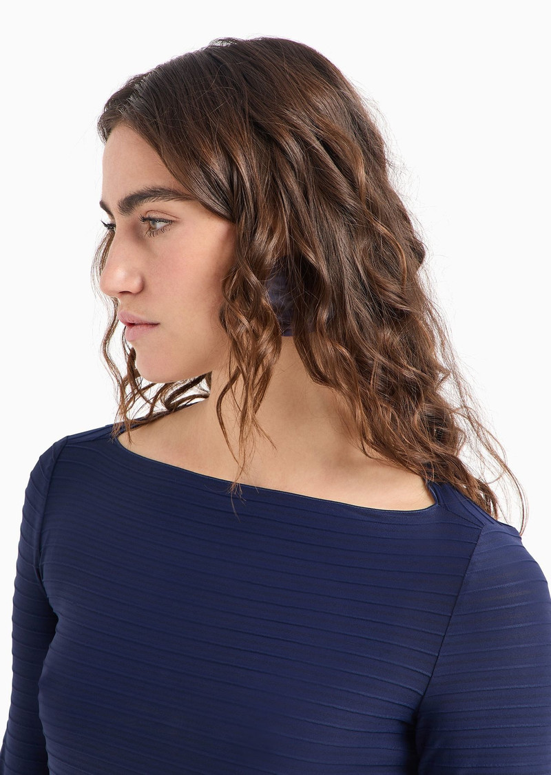 Boat-neck jumper in a jacquard fabric with embossed stripe motif 5