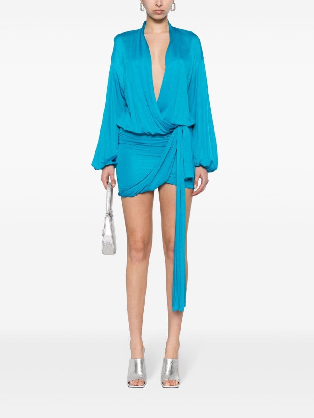 draped V-neck mini dress - 3