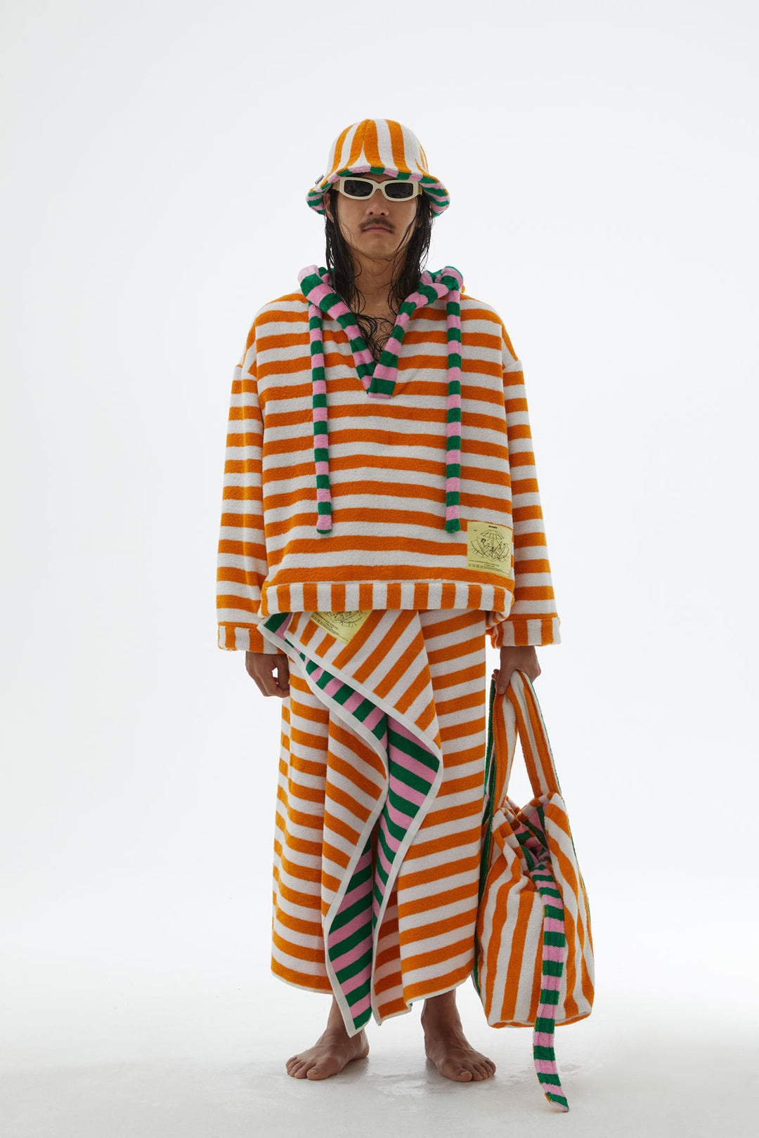 ORANGE AND WHITE STRIPED BEACH HOODIE - 2