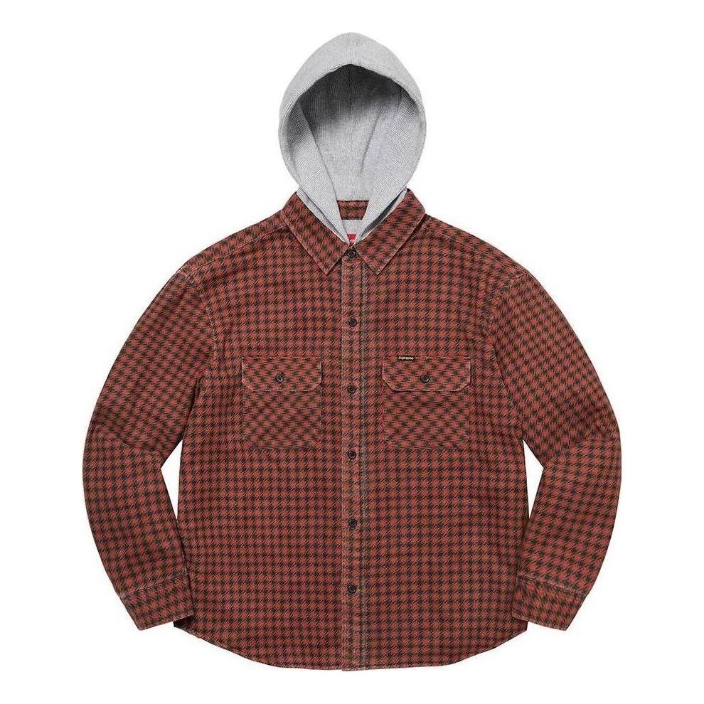 Supreme Houndstooth Flannel Hooded Shirt 'Brown Grey' SUP-FW22-725 - 1