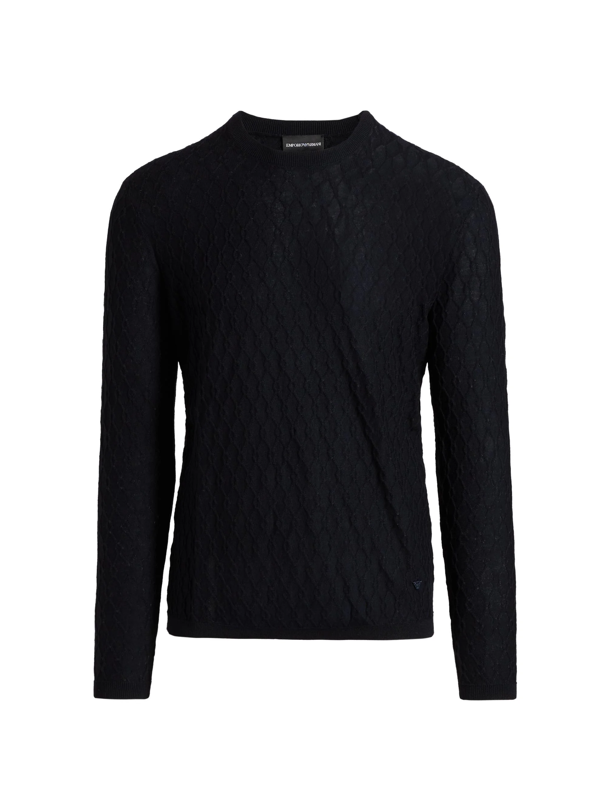 Men's Textured Wool Jacquard Crewneck Sweater - Navy - 1