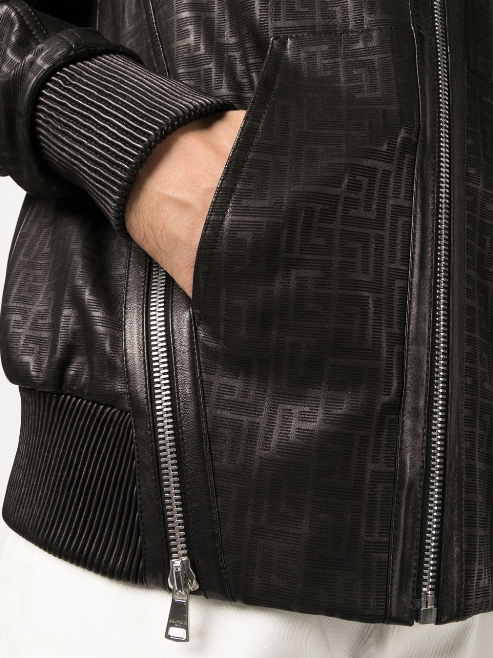 monogram laser-cut leather hoodie - 5