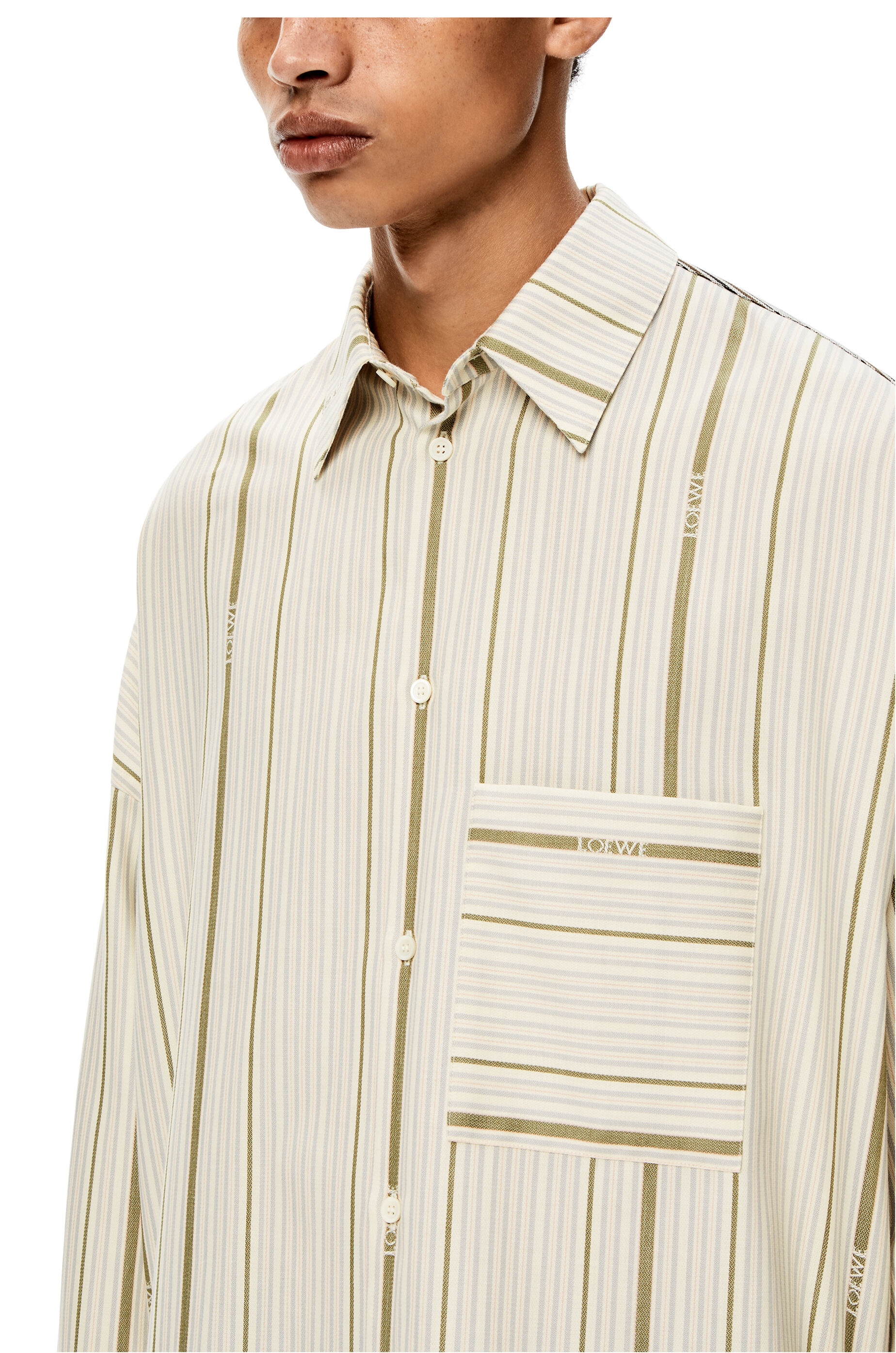 Jacquard stripe shirt in wool and cotton - 5