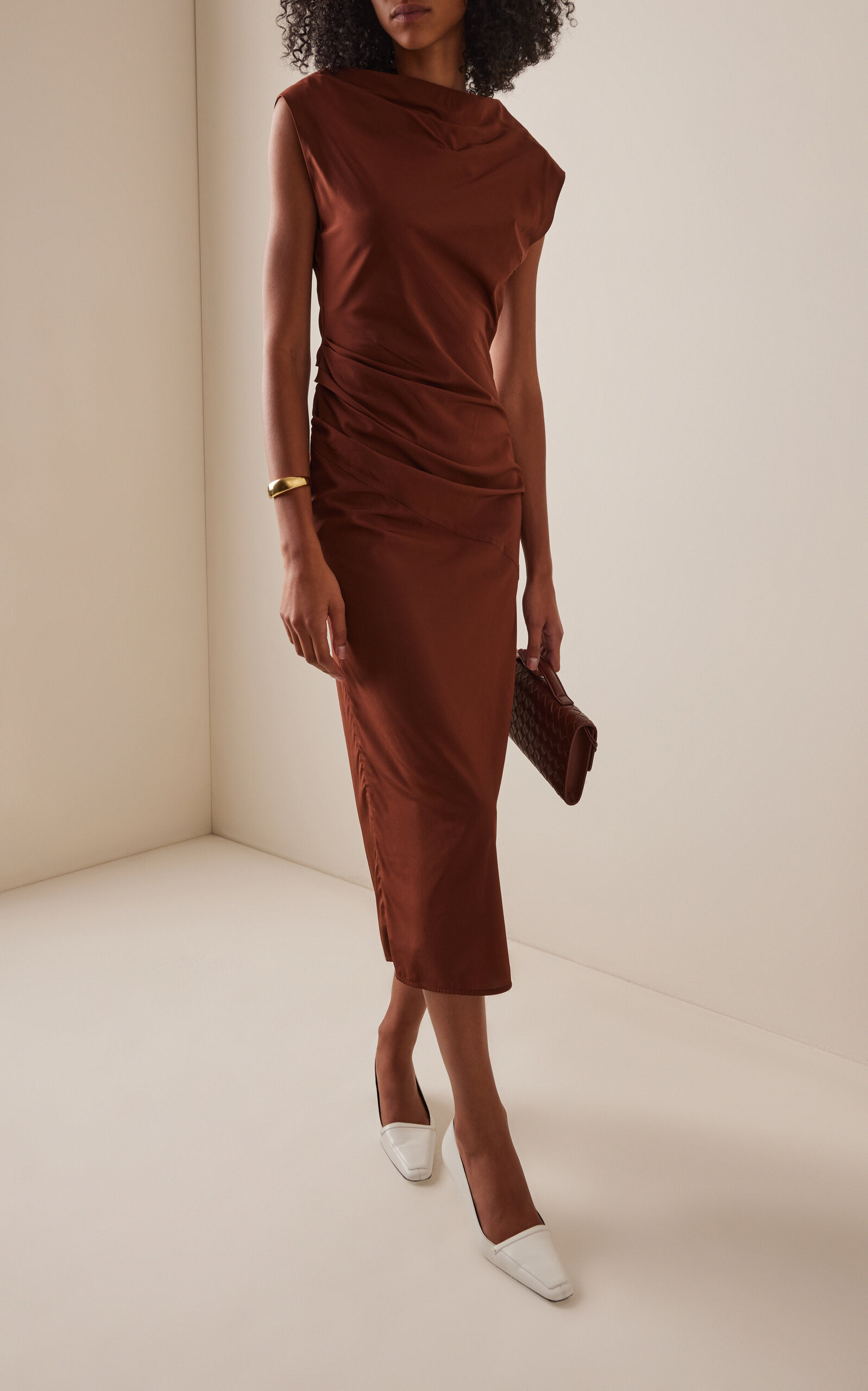 Tasa Draped Silk-Blend Midi Dress burgundy - 2