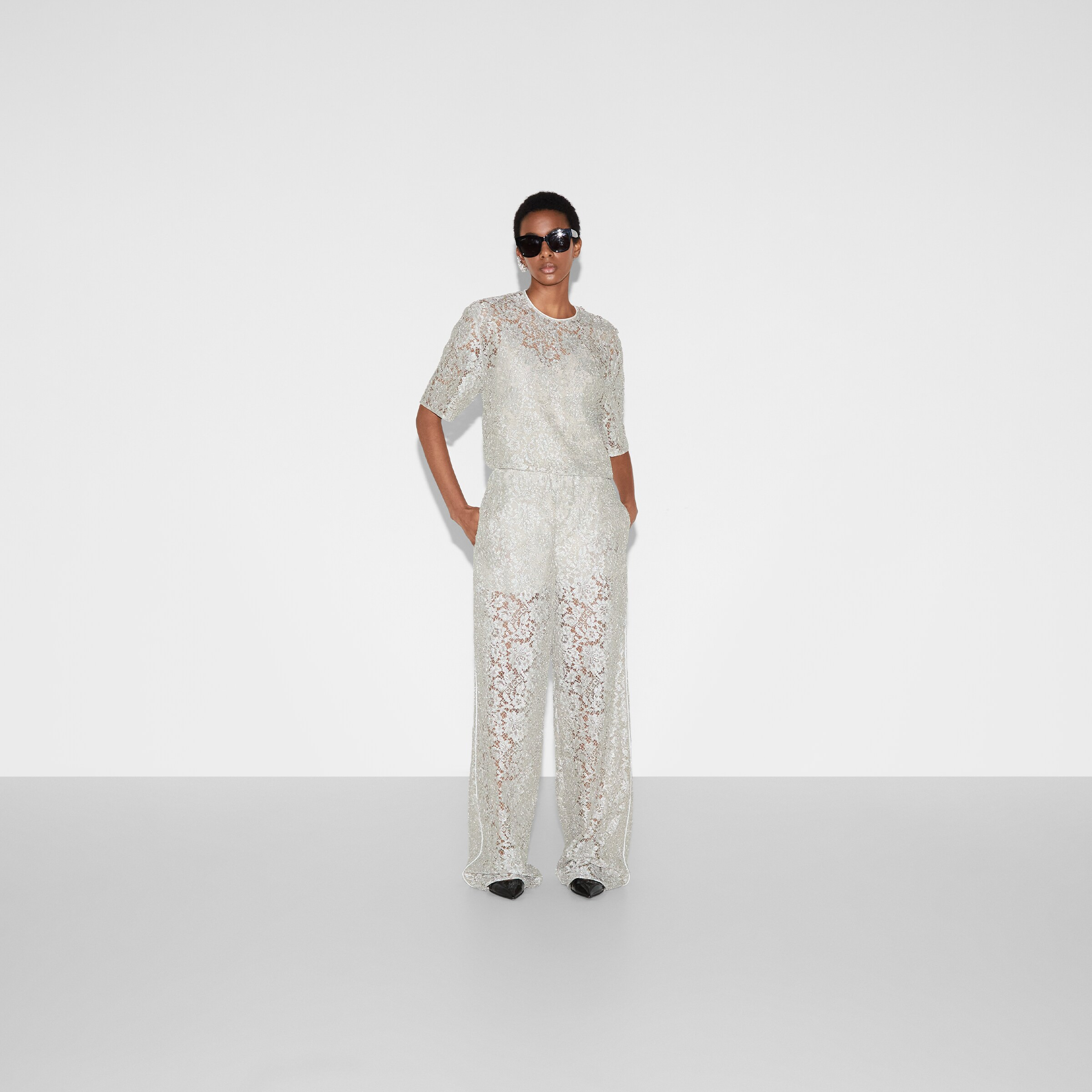 Floral lace lamé pant - 2