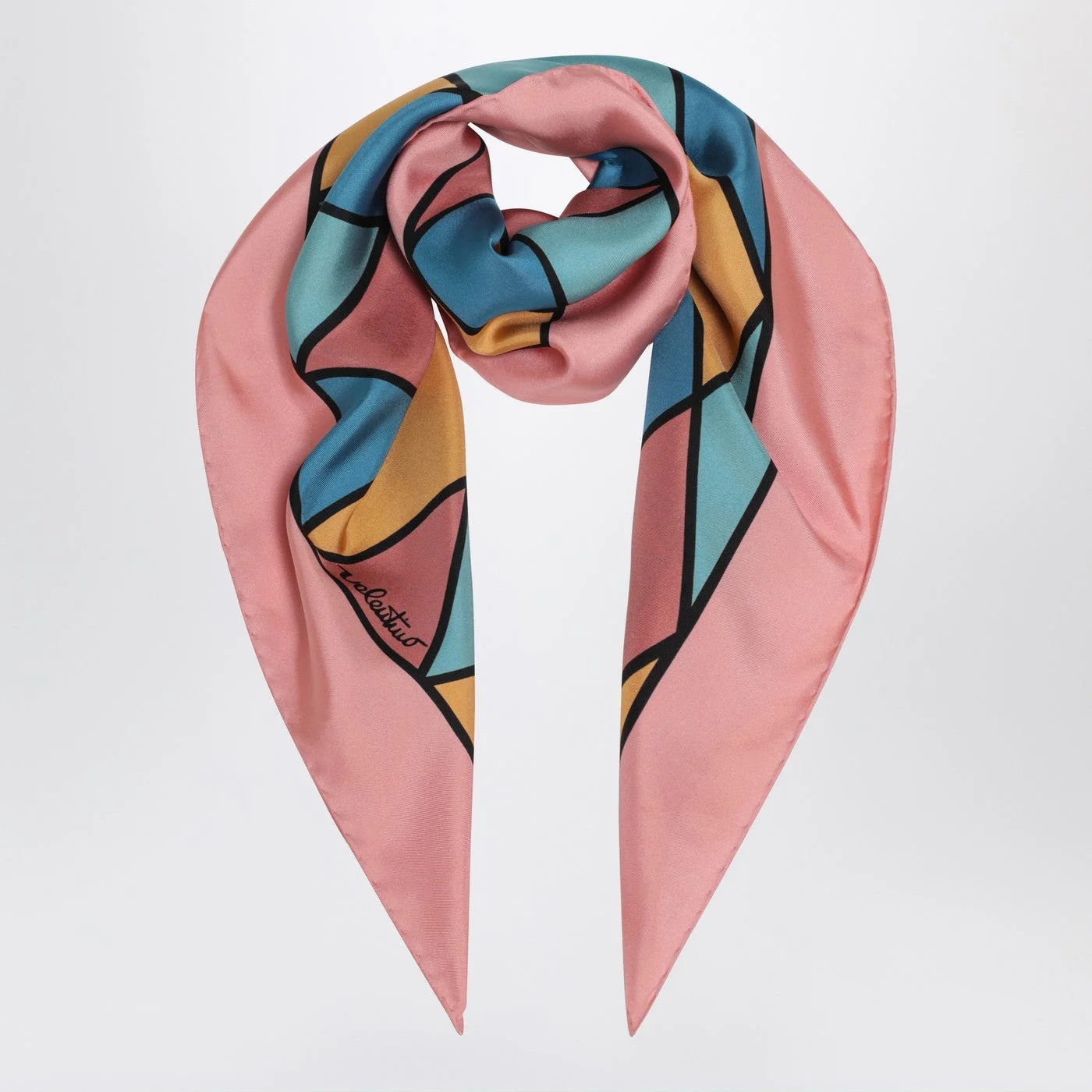 Silk scarf with colorful diamond pattern - 1