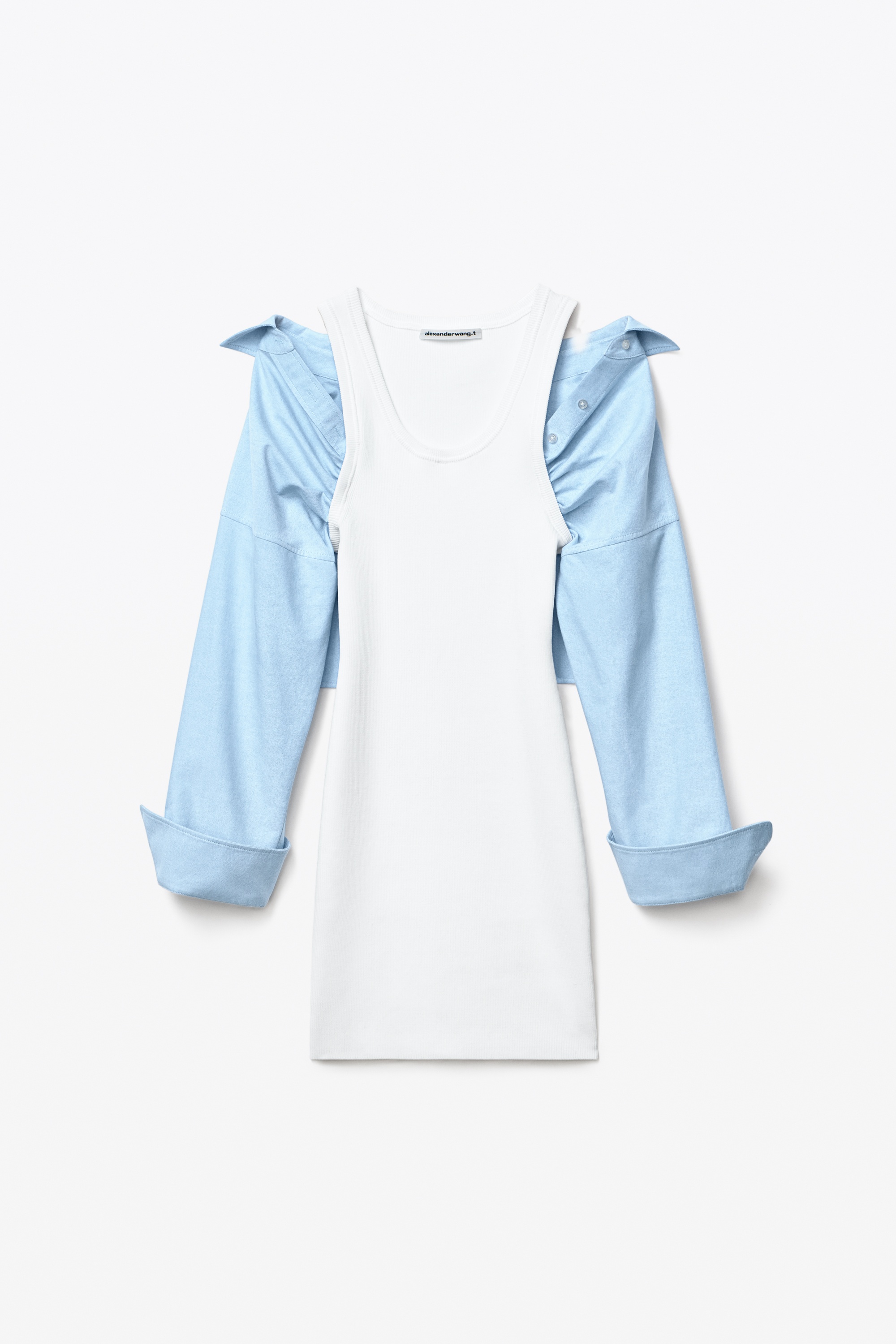 HYBRID DRESS IN COTTON RIB AND OXFORD - 1