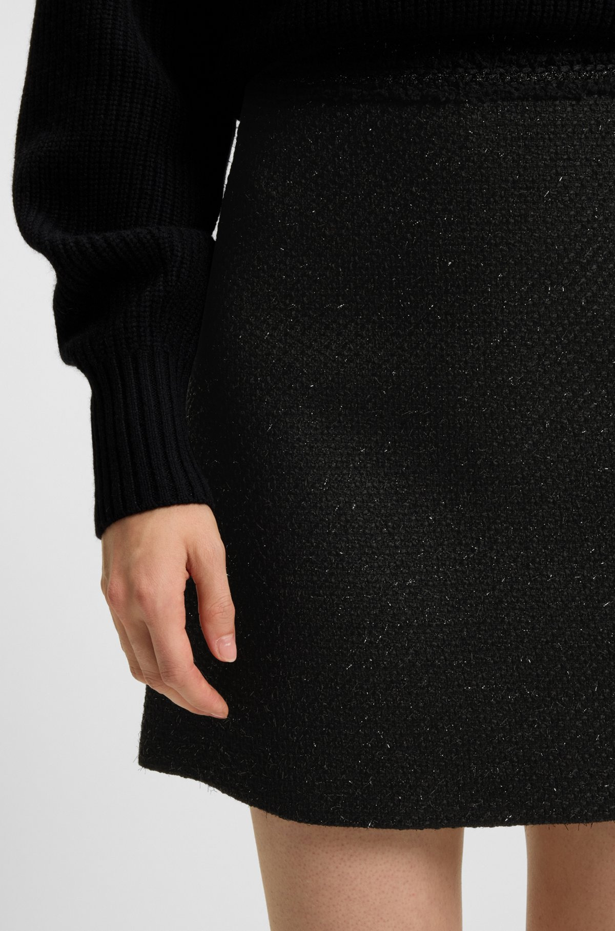 SPARKLING BOUCLÉ MINI SKIRT WITH CHAIN-TAPE TRIM - 5