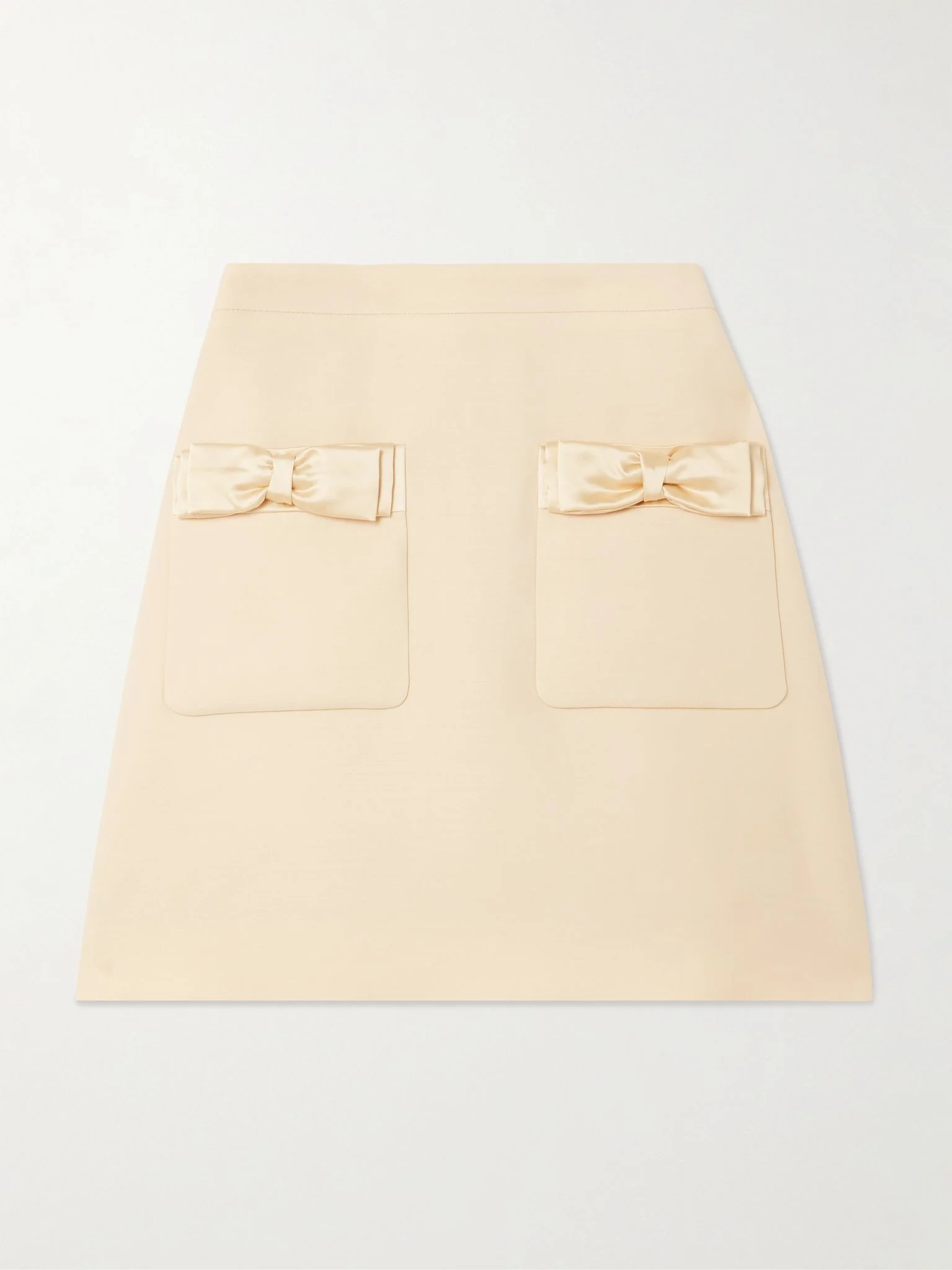 Bow-detailed wool and silk-blend mini skirt Cream - 1