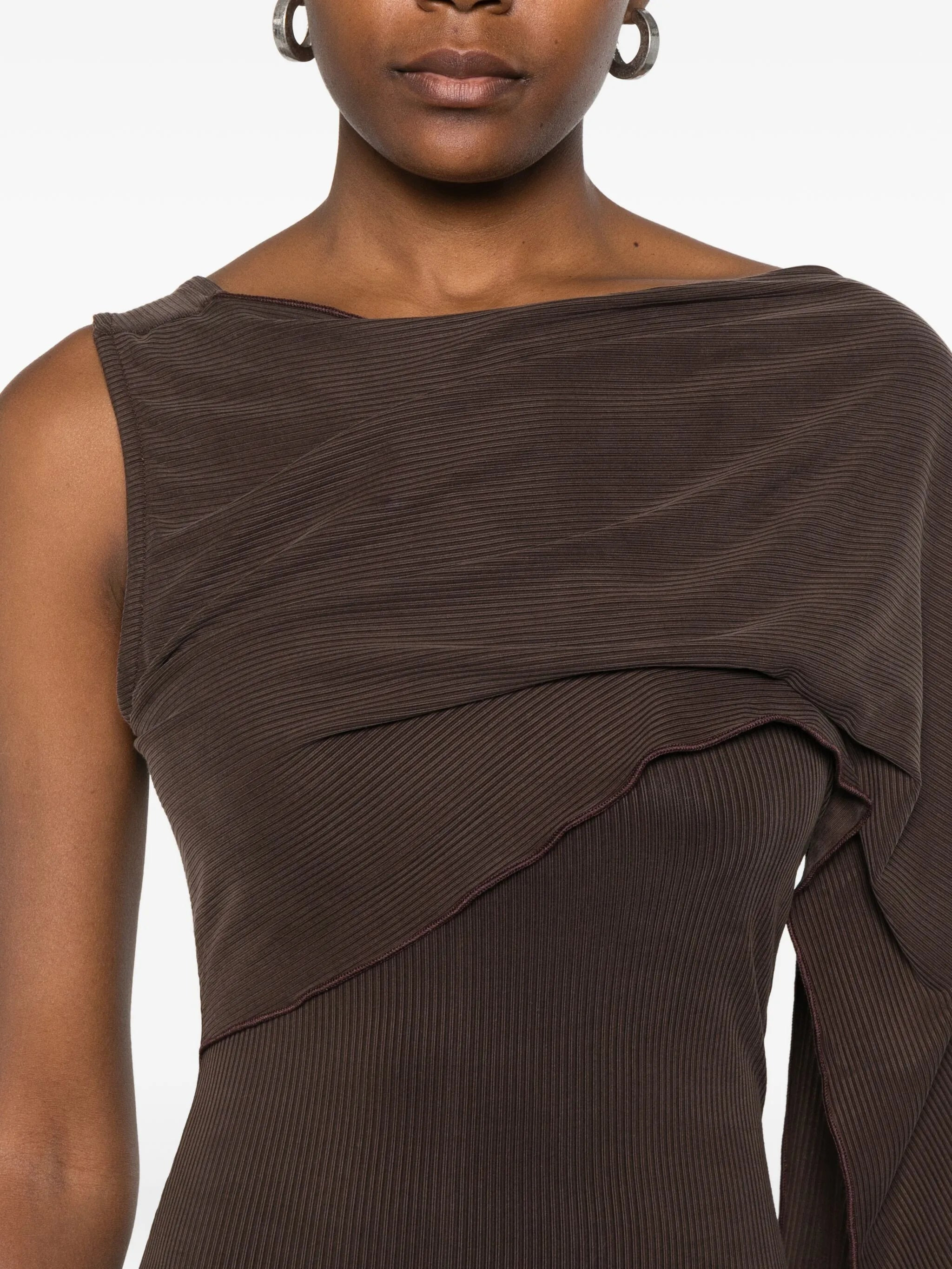 one-shoulder fine-ribbed maxi dress - 5