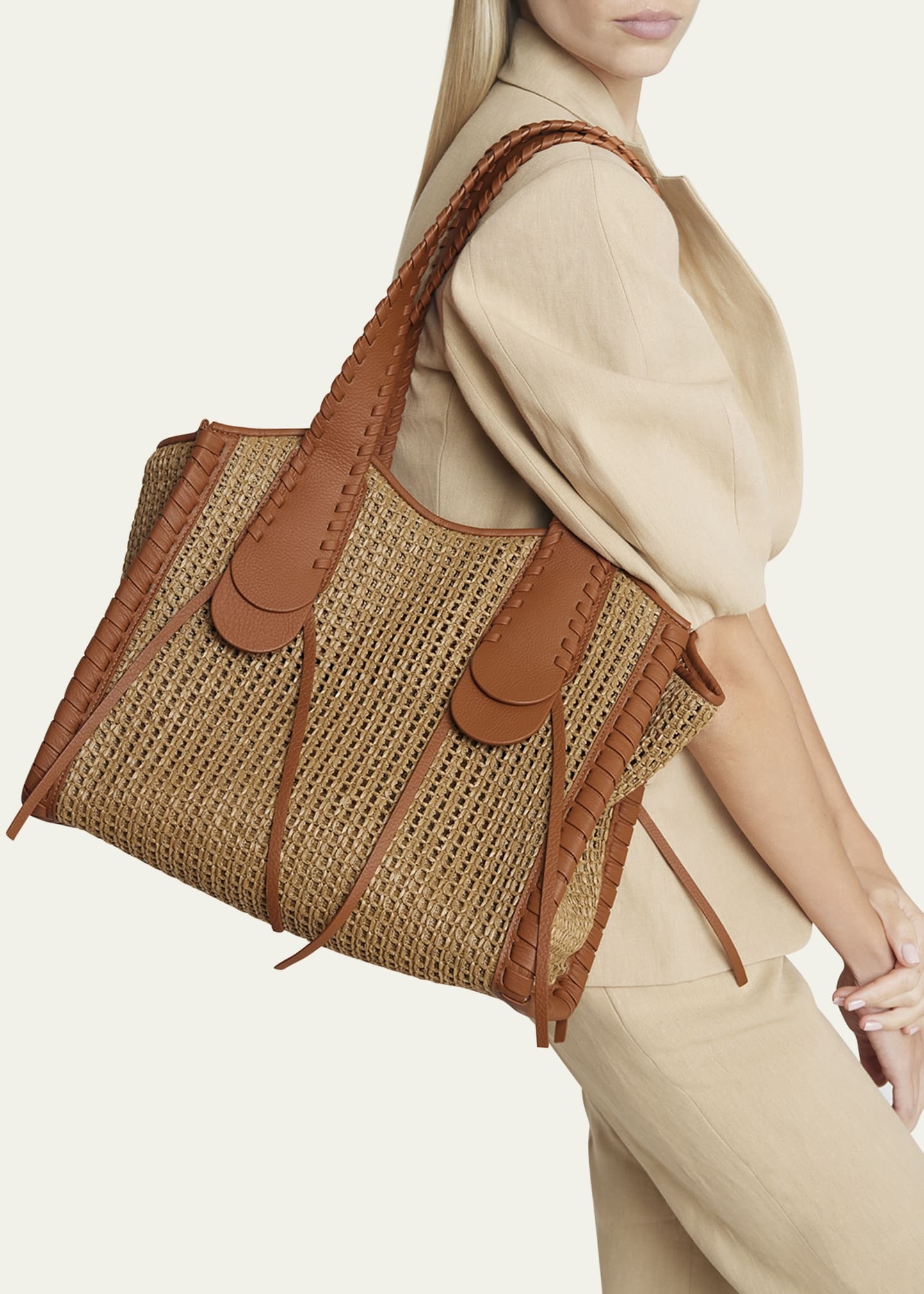 Monty Tote Bag in Raffia and Calfskin Leather - 2