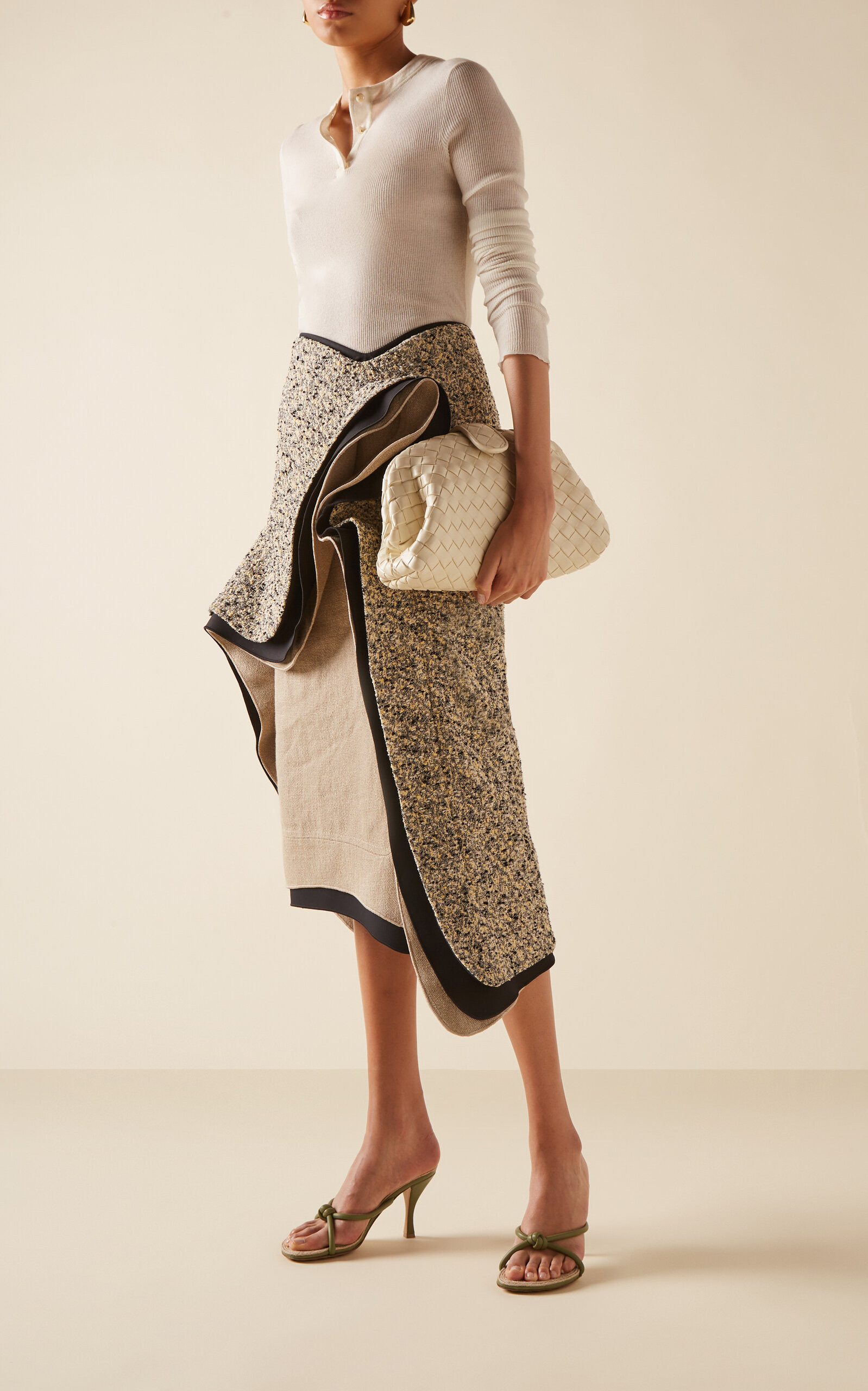 Layered Cotton-Blend Midi Skirt neutral - 2