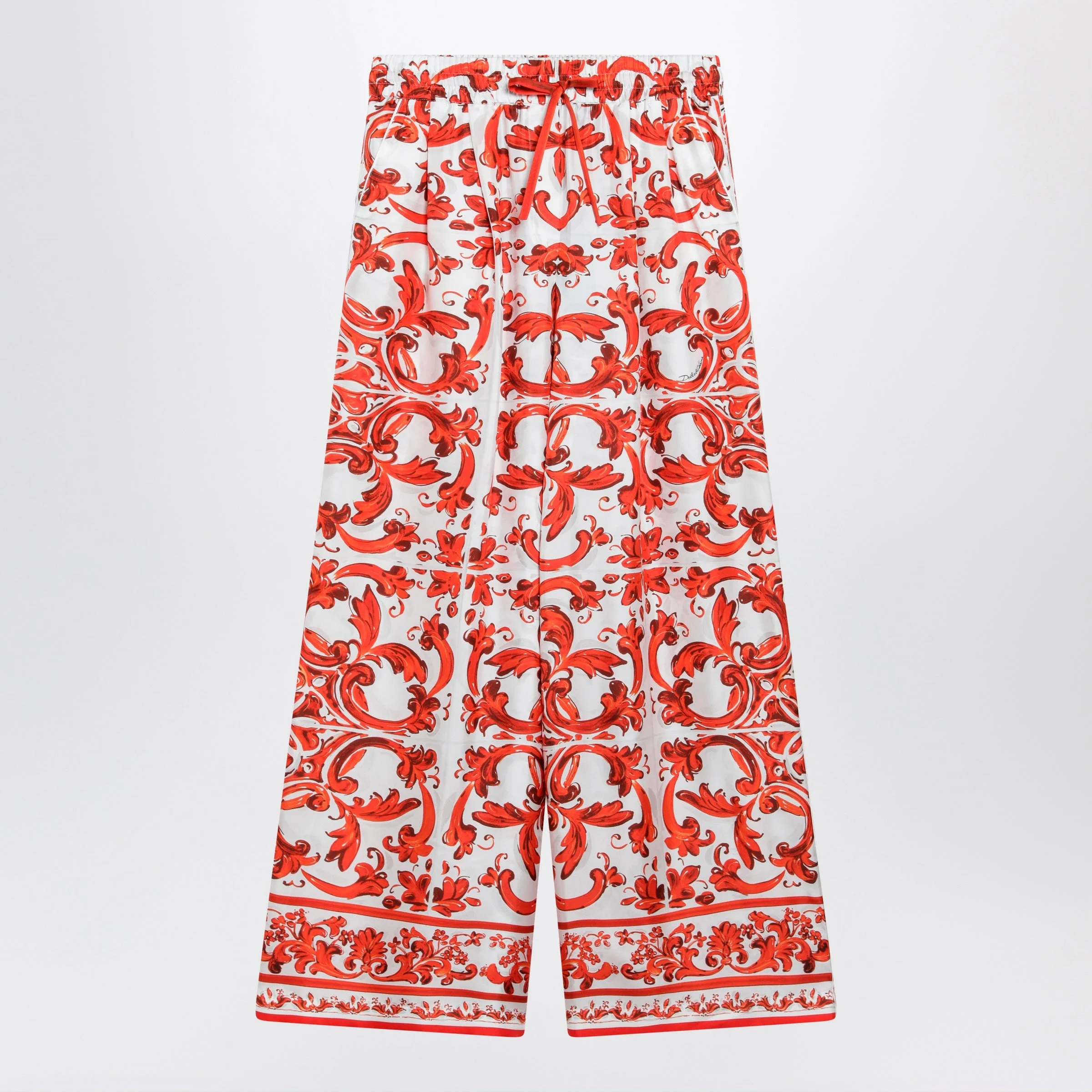 Dolce&Gabbana Wide-Leg Maiolica-Print Silk Pants In Orange Women - 1