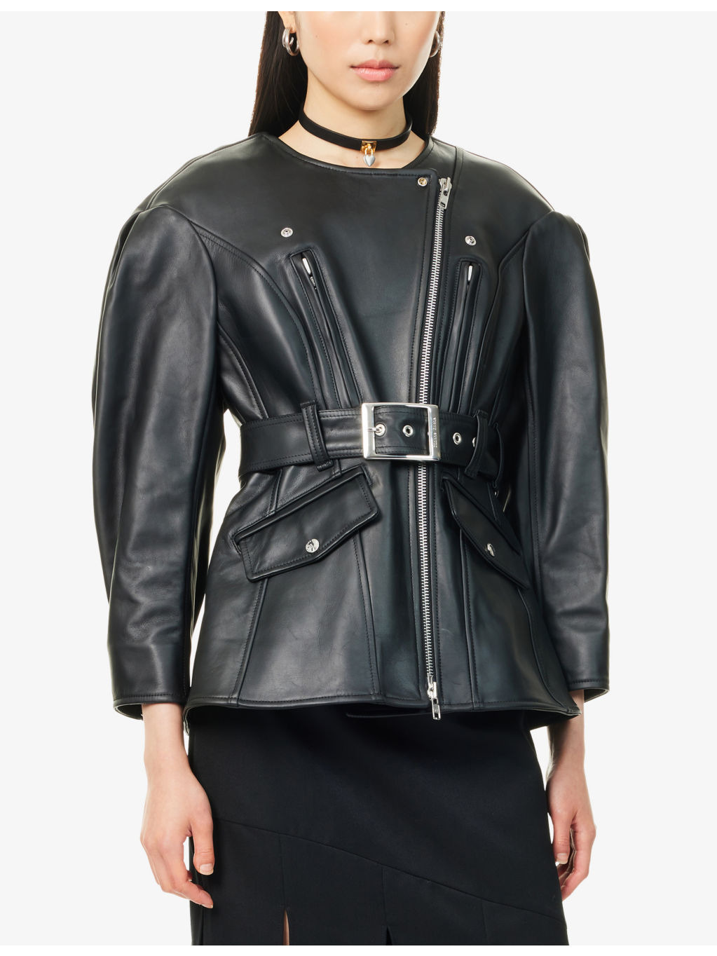 Sculpted Bow-Embellished Leather Jacket - 3