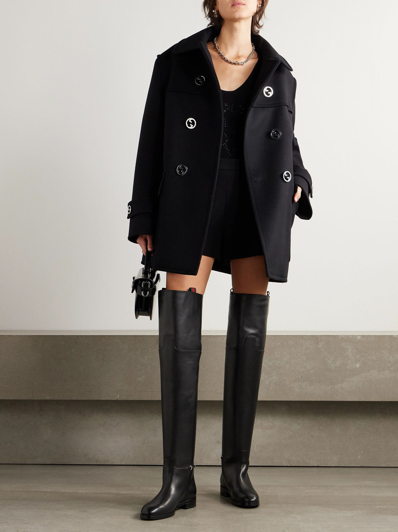 GUCCI Double-breasted padded wool jacket Black outlook