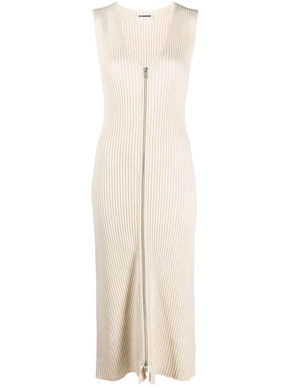 V-neck ribbed-knit midi dress - 1