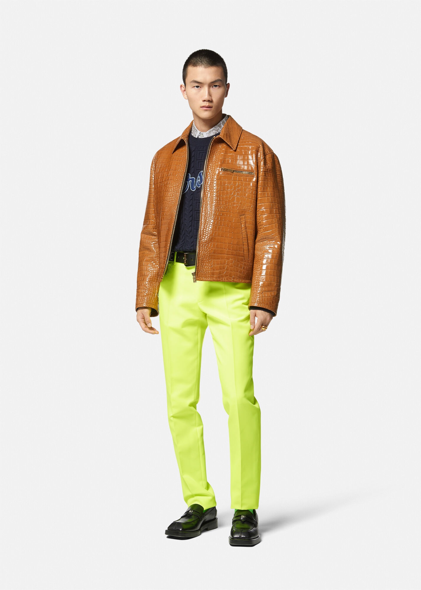 Croc-Effect Leather Blouson Jacket - 2
