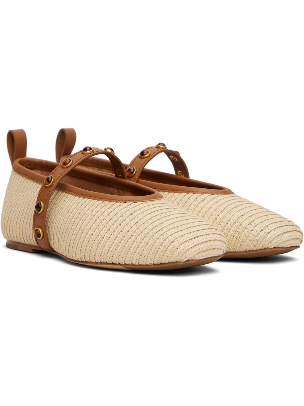 Beige Spire Straw Mary Jane Ballerina Flats - 4