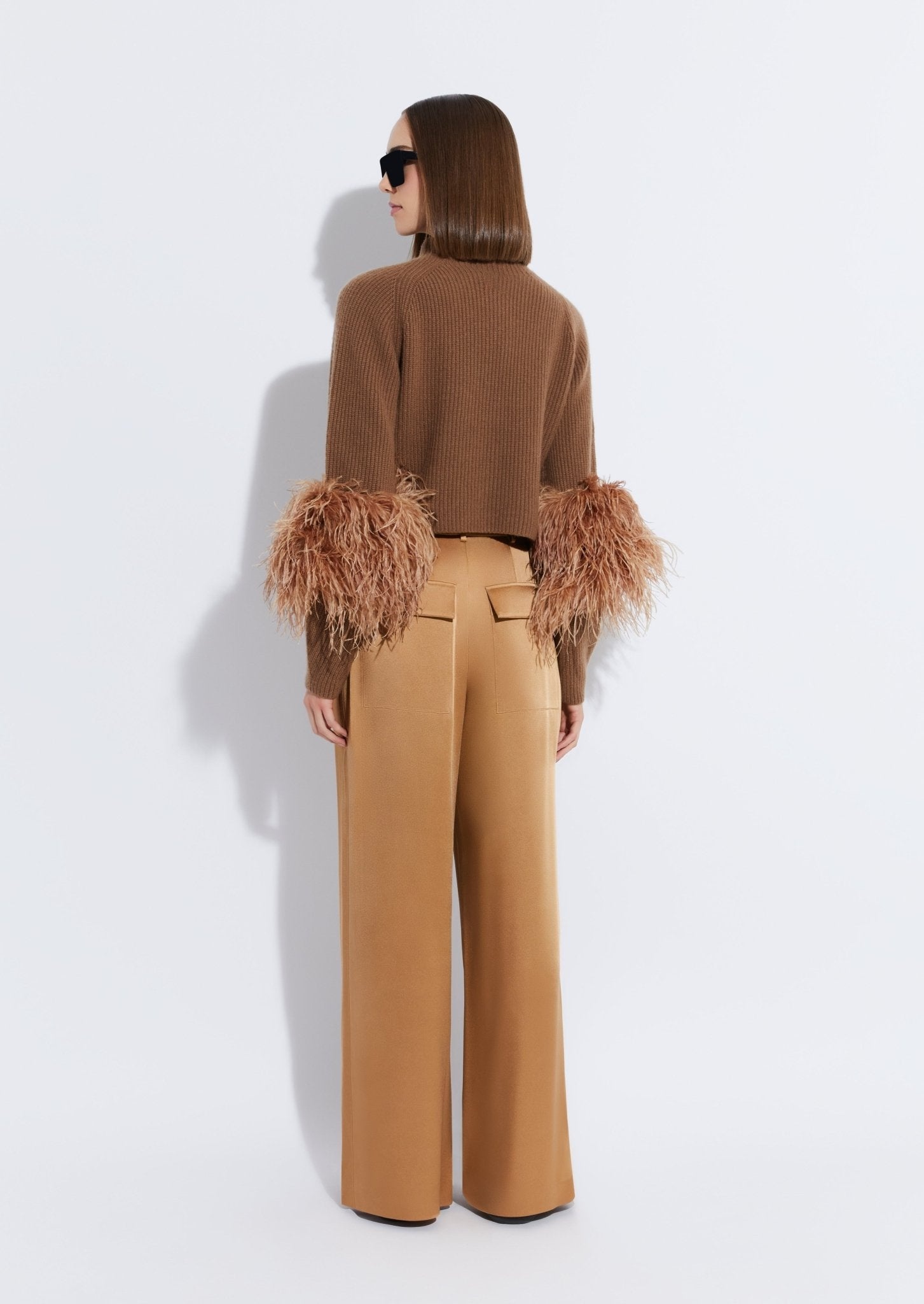 Cashmere Silk Cropped Raglan Sweater With Feathers - 3