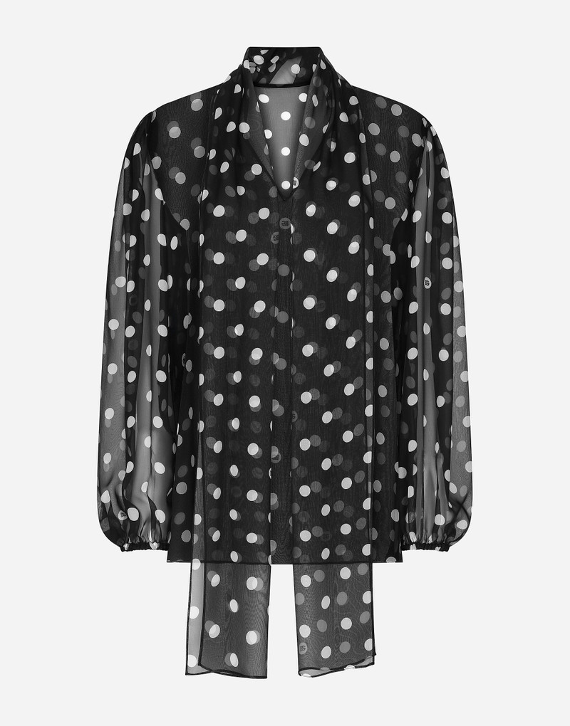 Chiffon pussy-bow blouse with polka-dot print 8