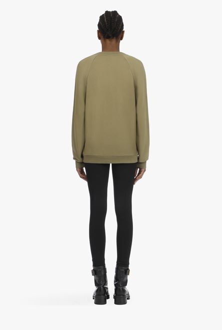 Khaki cotton sweatshirt with white Balmain logo - 3