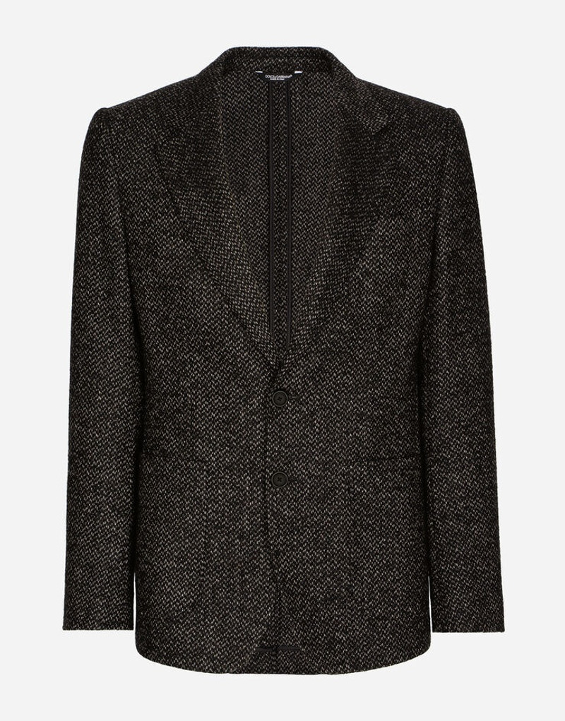 Stretch alpaca and wool tweed single-breasted jacket 1