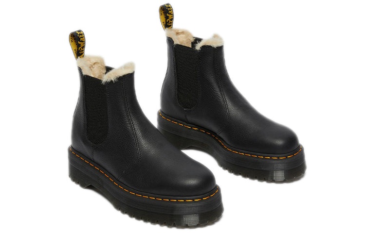 (WMNS) Dr. Martens 2976 Faux Fur Lined Platform Chelsea Boots 'Black' 25635001 - 3