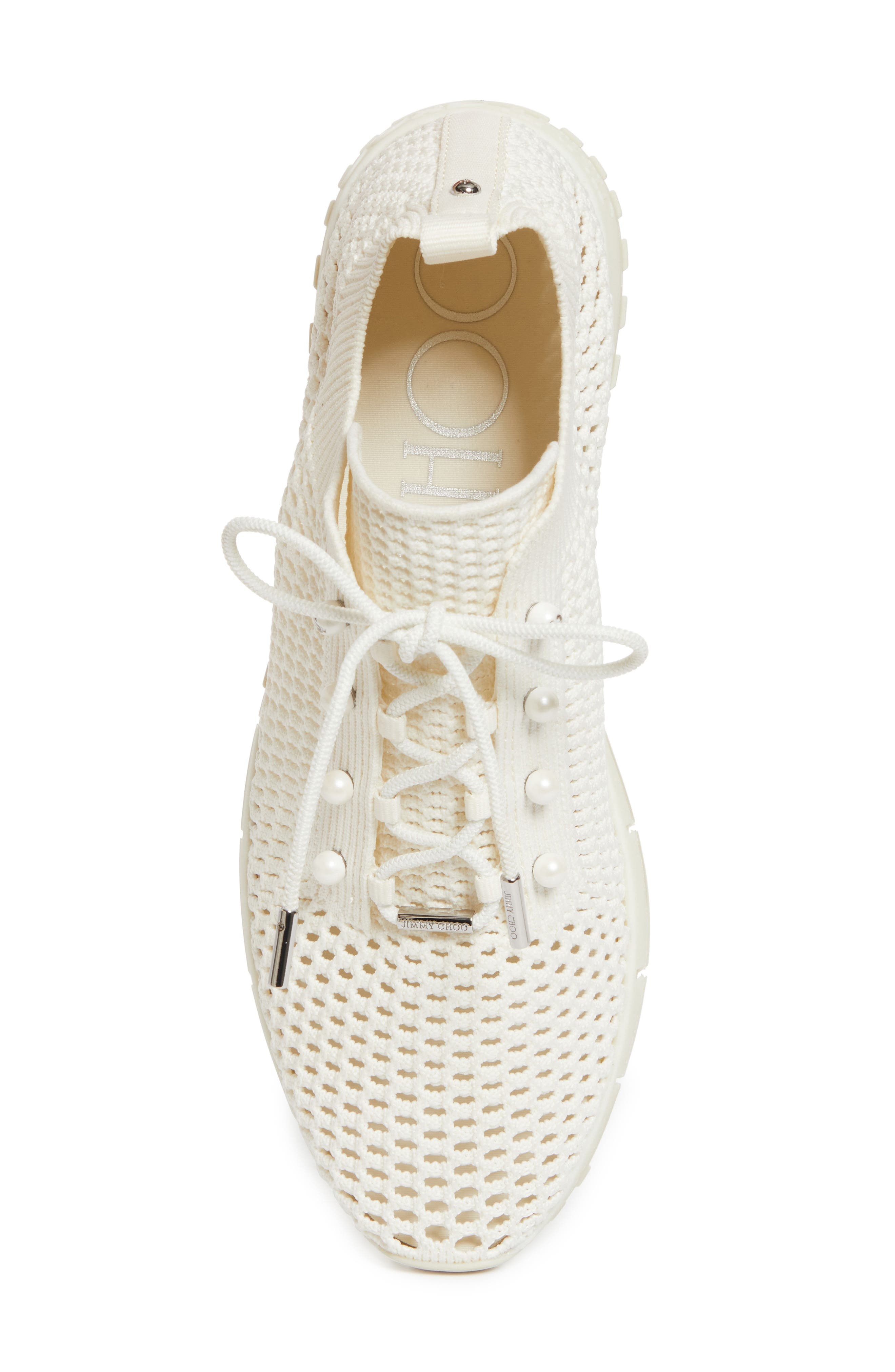 Jimmy Choo Veles Imitation Pearl Open Stitch Knit Sneaker in X Latte Mix at Nordstrom - 5