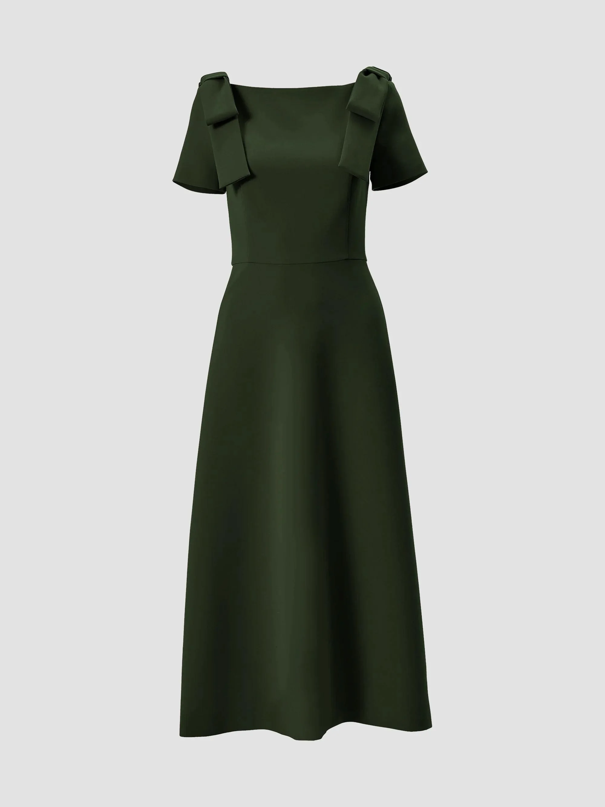 Women's Boatneck Bow Shoulder Short-Sleeve Midi Dress - Forest Green - 1