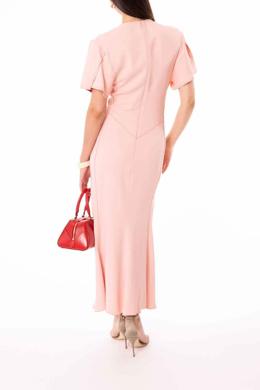 Gathered Midi Dress - Antique Pink - 4