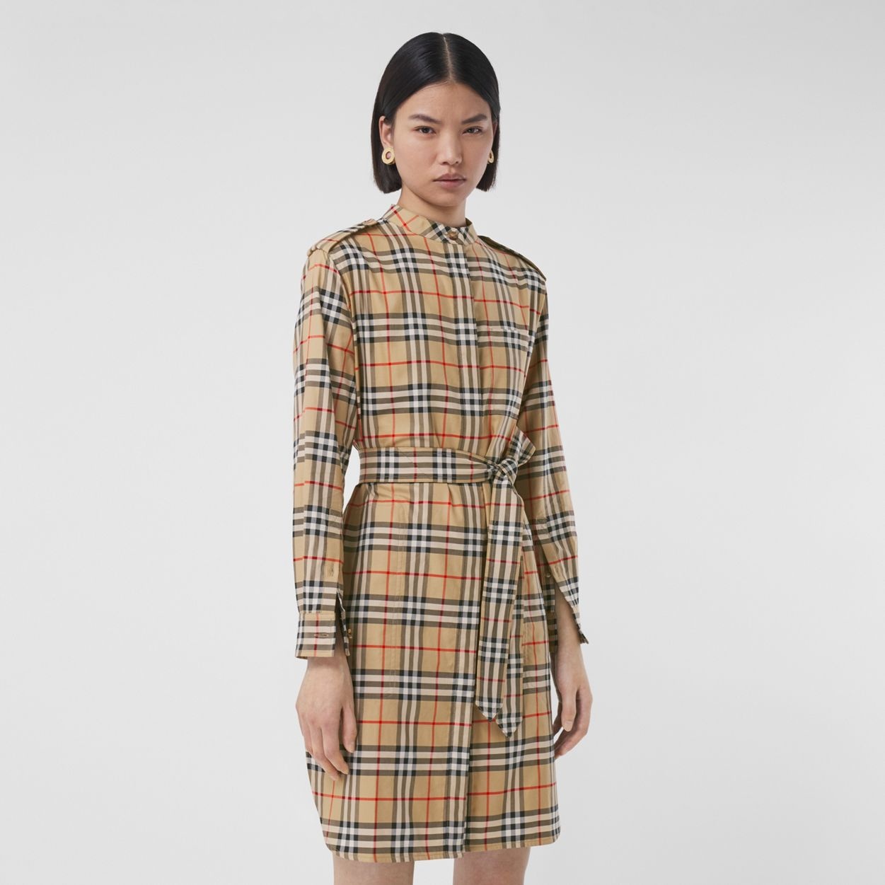 Vintage Check Cotton Tie-waist Shirt Dress - 6