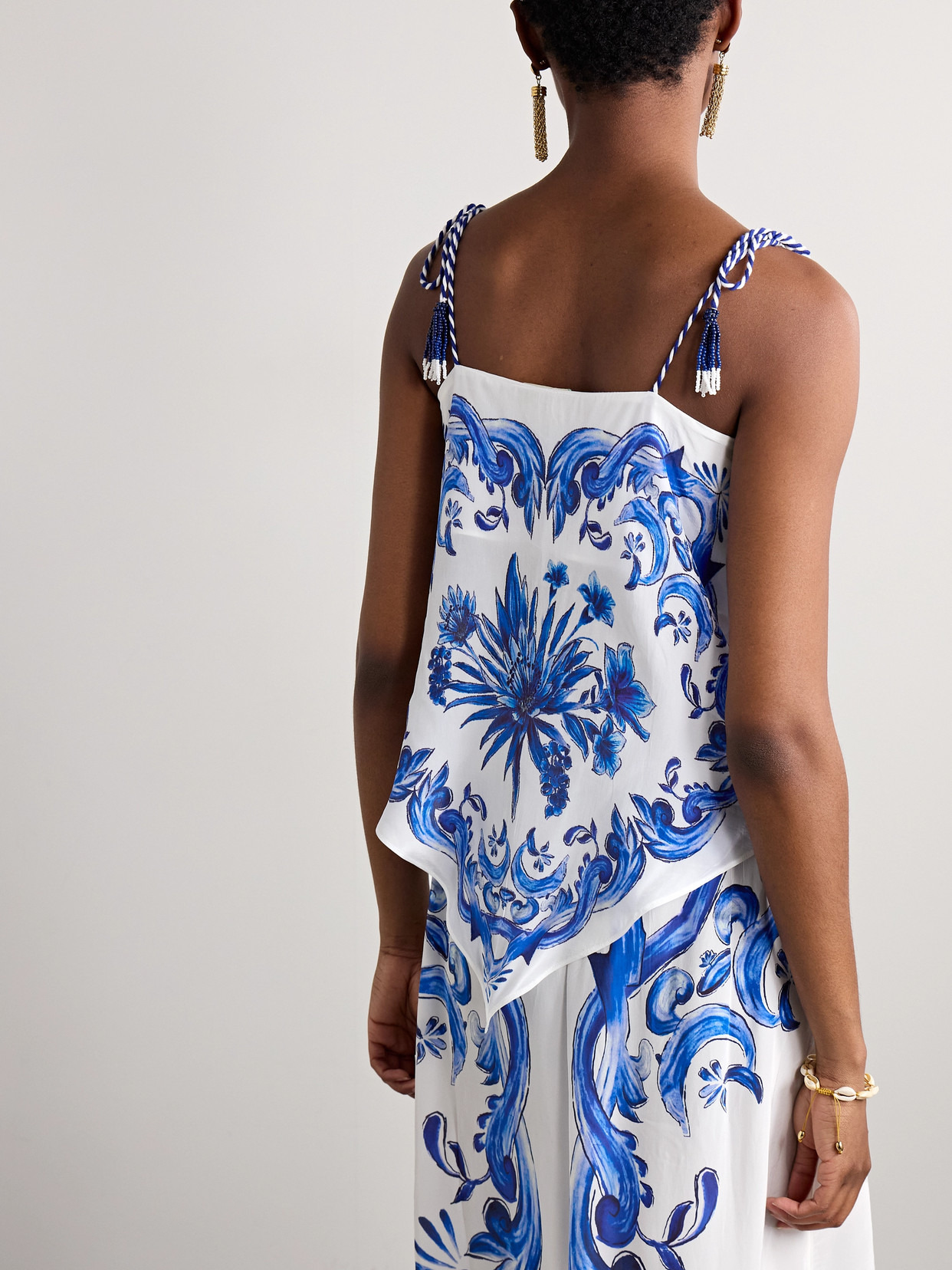 Garden Tiles Bead-embellished Printed Satin Tank - 3