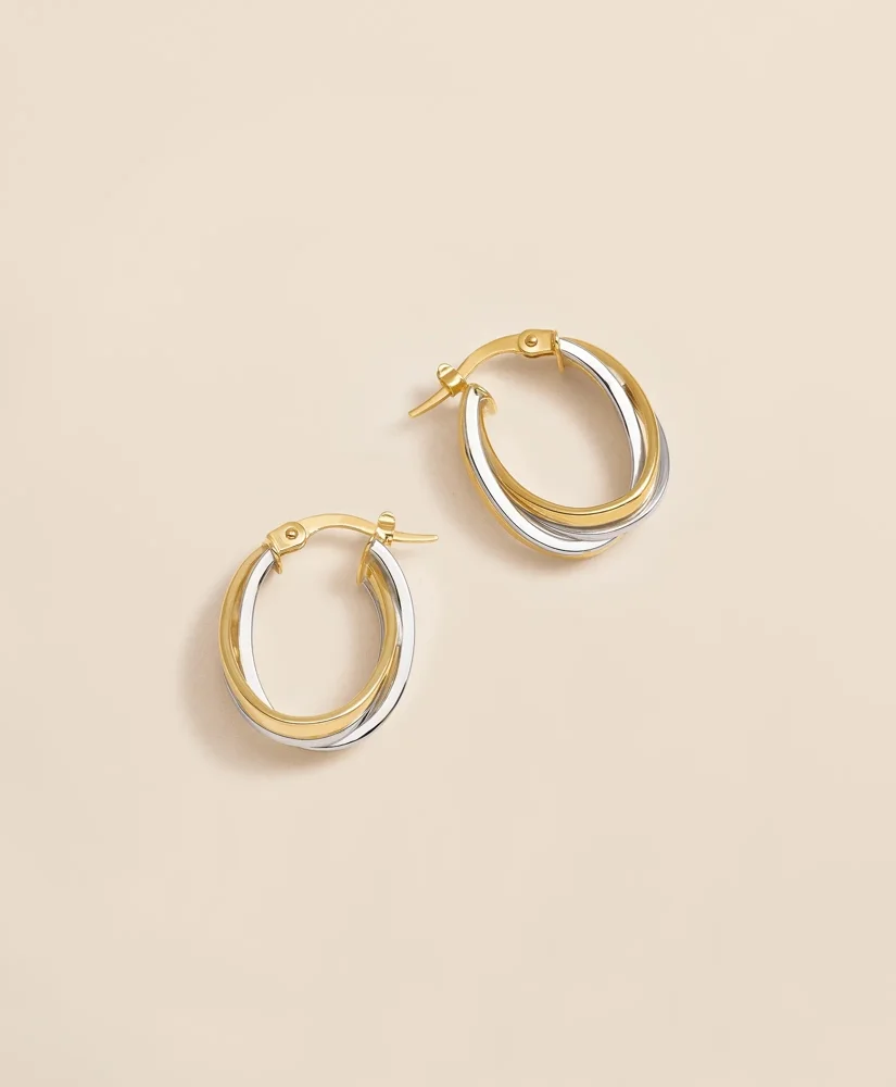 14k Yellow-White Gold Hoop Earrings - 1