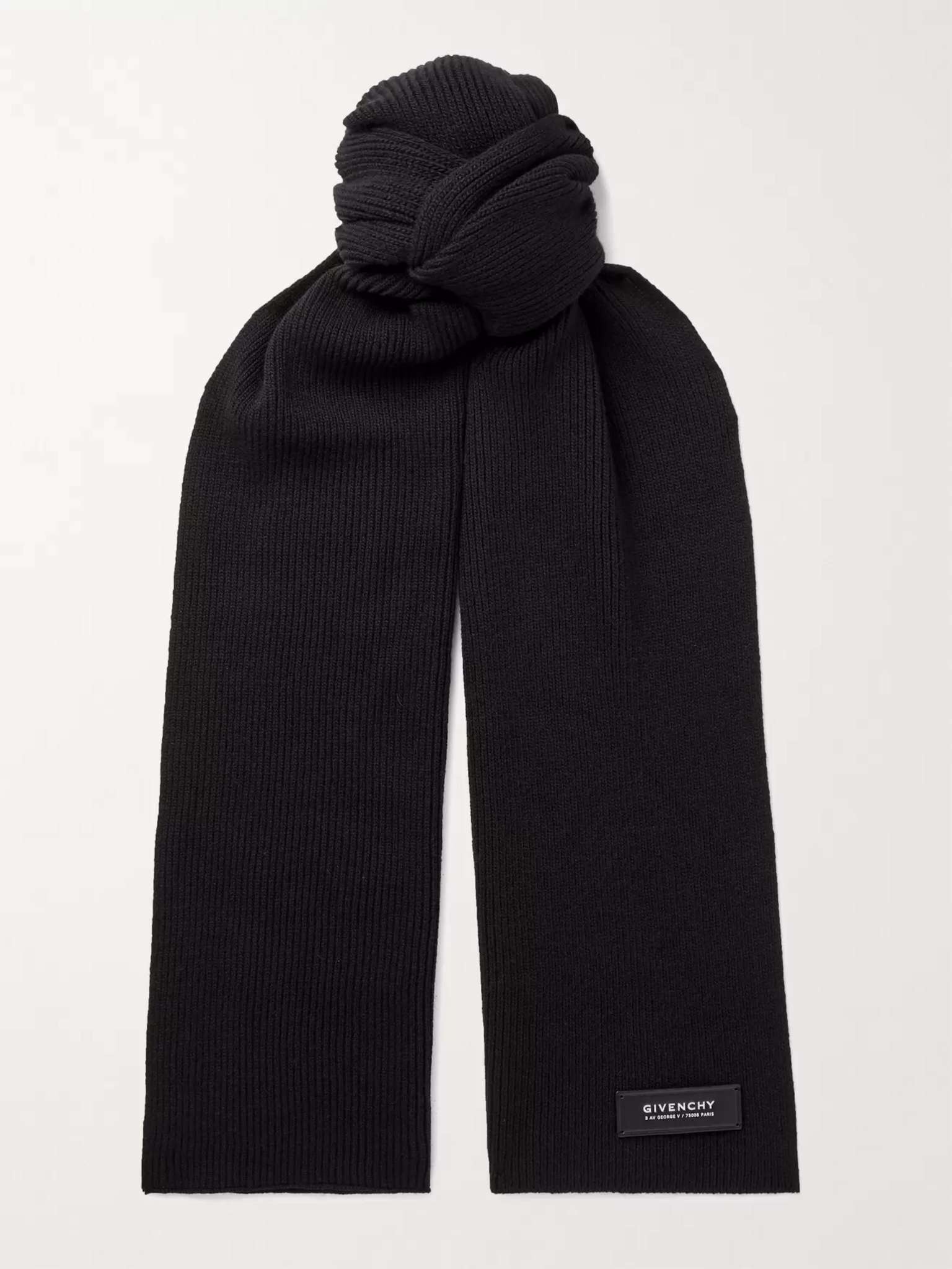 Logo-Detailed Ribbed Wool and Cashmere-Blend Scarf - 1