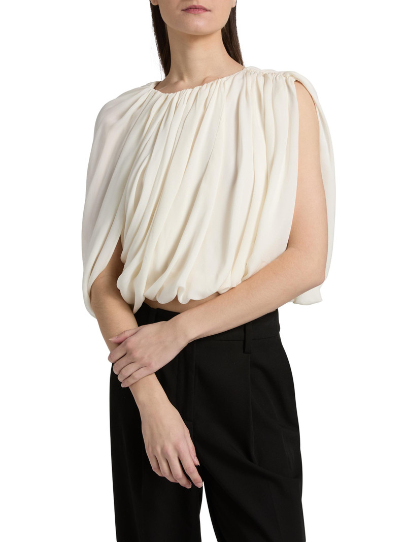 Women's Marie Asymmetric Draped Silk Crop Top - Ivory 3