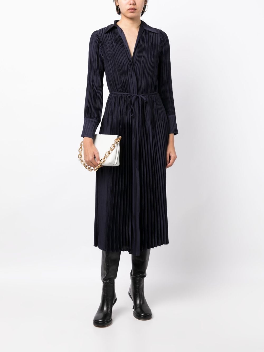 long-sleeve pleated shirtdress - 2