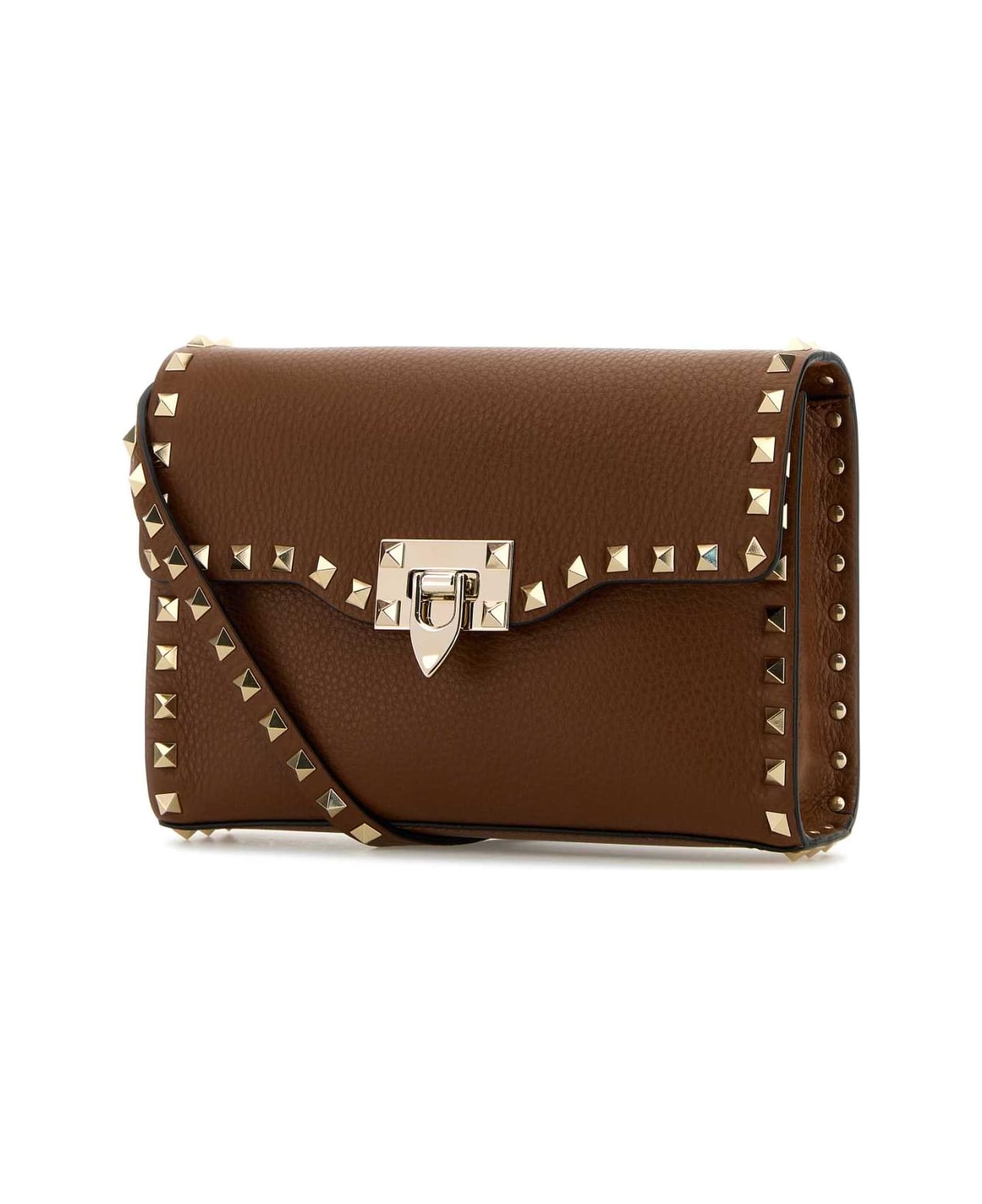 Brown Leather Small Rockstud Crossbody Bag - 2