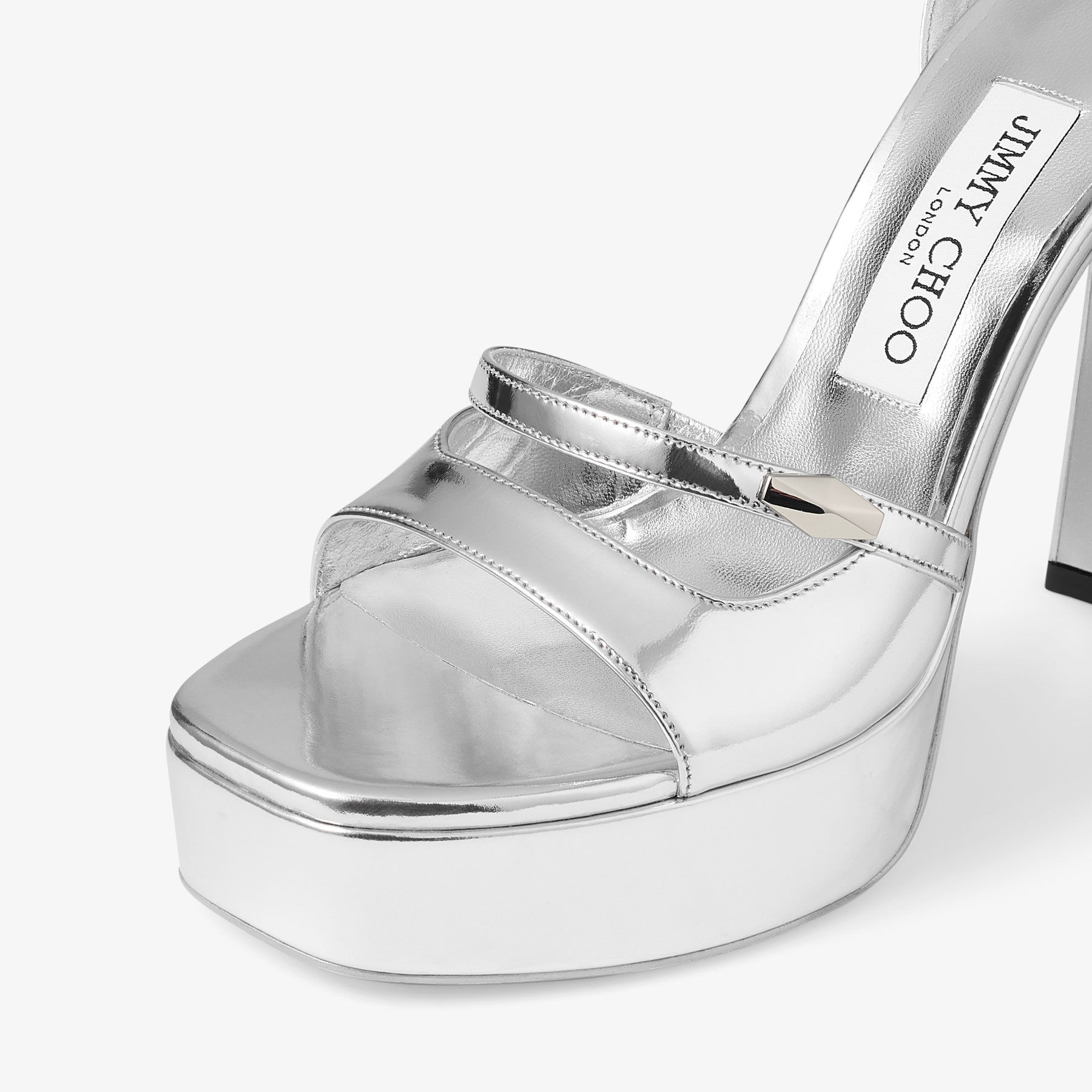 サンダル・ミュール JIMMY CHOO Claressa Platform 125 Liquidl leather sandals JIMMY CHOO Claressa Platform 125 Silver Liquid Metal Leather