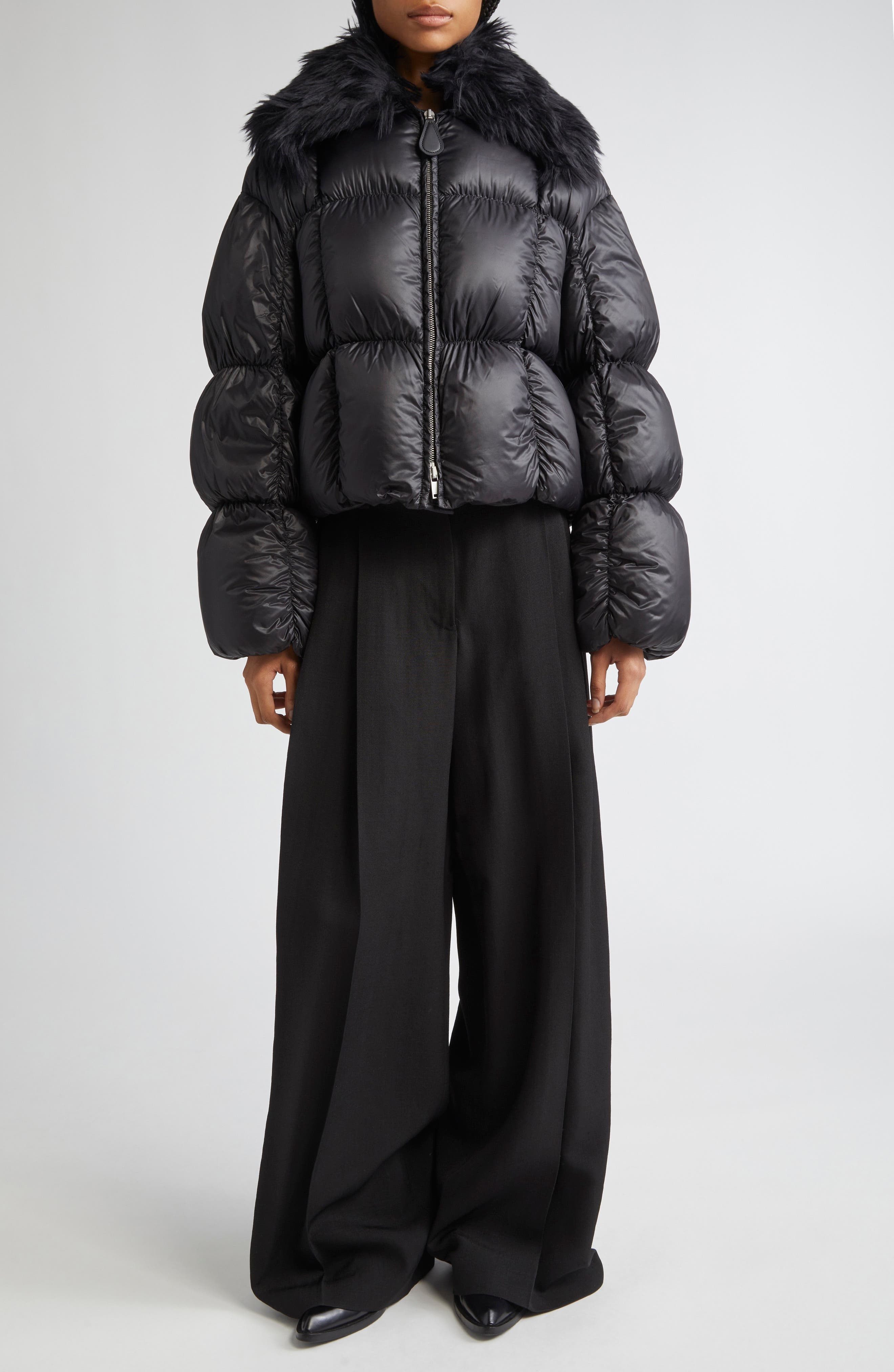 Jil Sander Short Quilted Blosuon Jacket with Deatachable Faux Fur Collar in Black at Nordstrom - 2