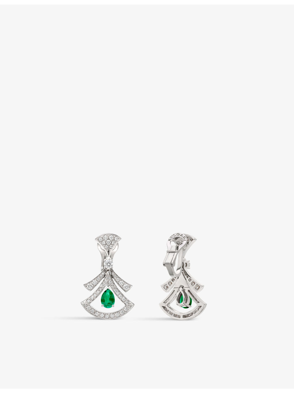 Diva's Dream 18ct white-gold, 1.48ct brilliant-cut diamond and 1.2ct pear-cut emerald drop earrings - 3