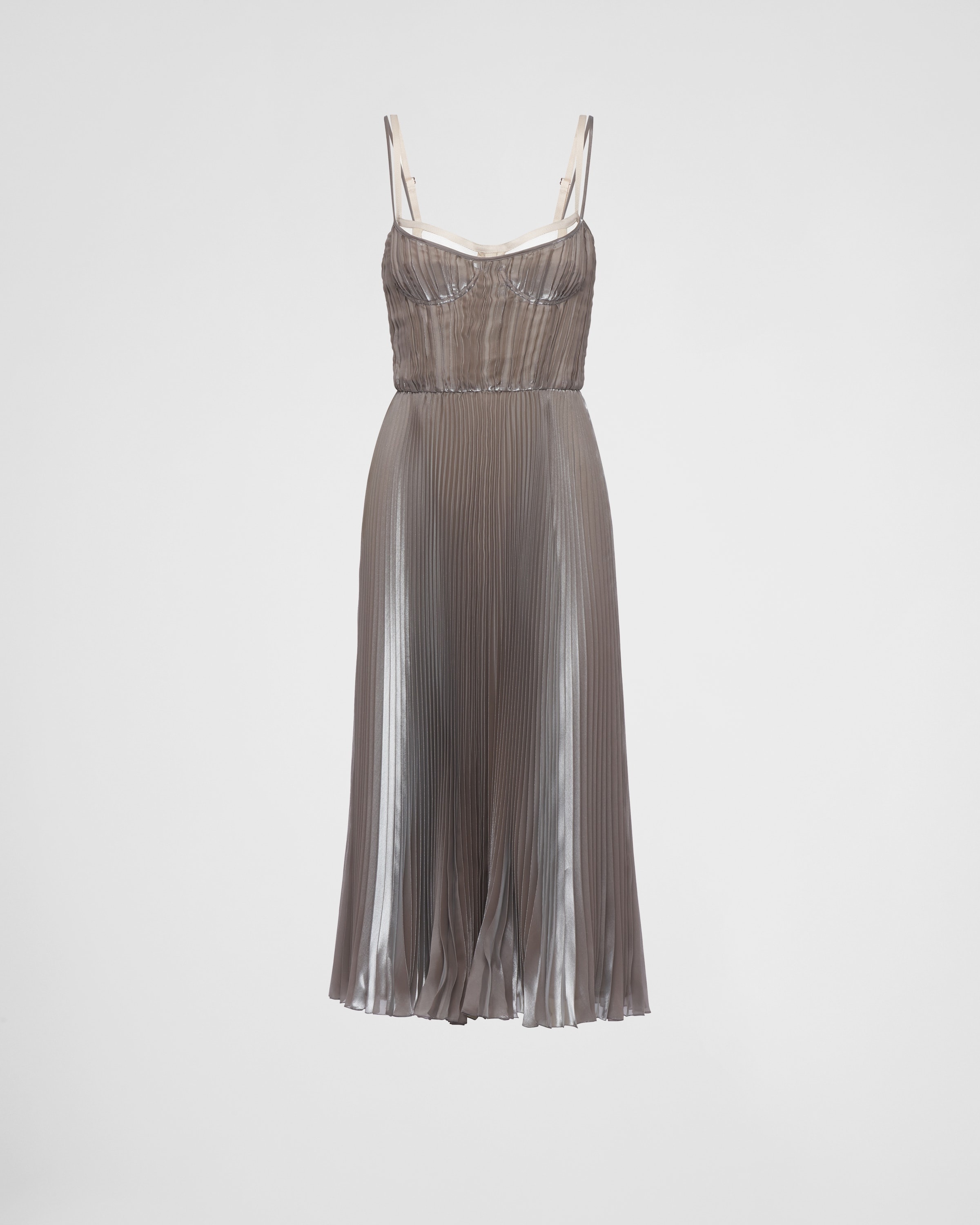 Prada Technical voile sunray pleat midi-dress | REVERSIBLE