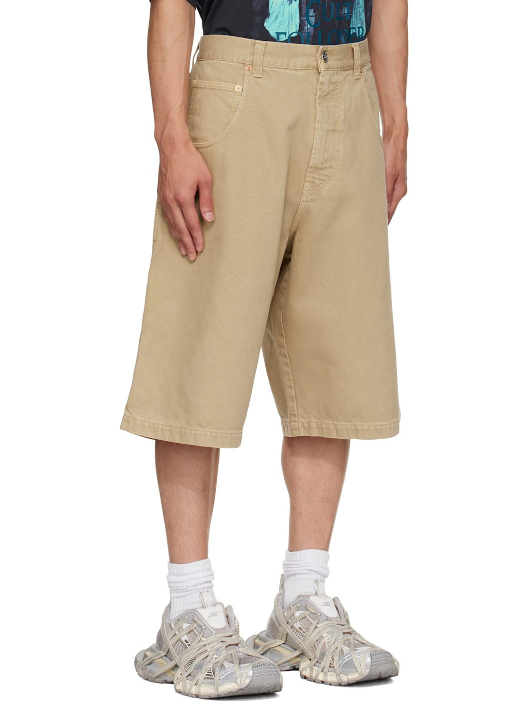 Beige Hip-Hop Denim Shorts - 2