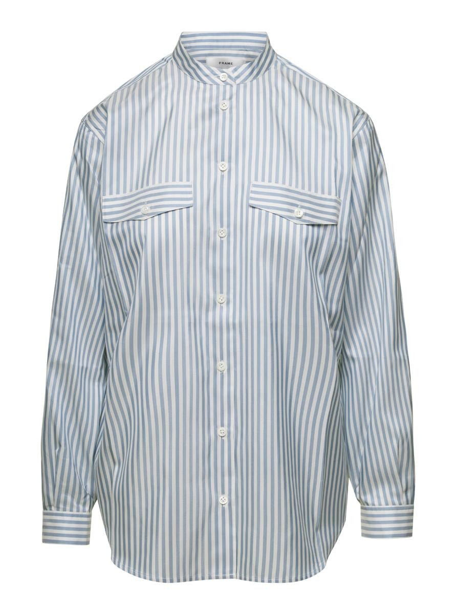 FRAME LIGHT-BLUE STRIPED OVERSIZE SHIRT IN SILK WOMAN - 1