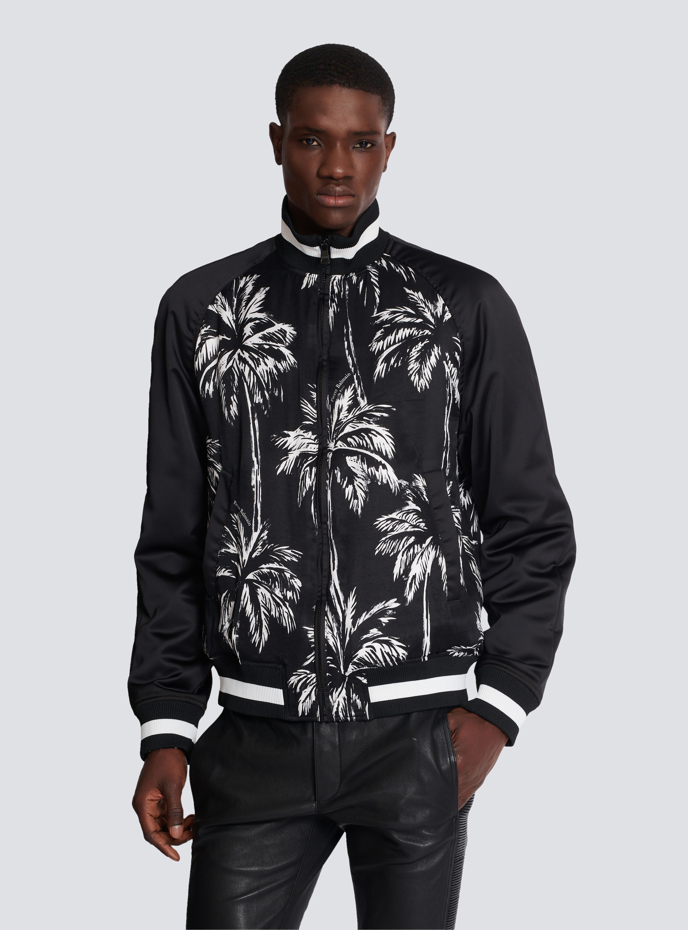 Printed satin palm tree bomber jacket - 6