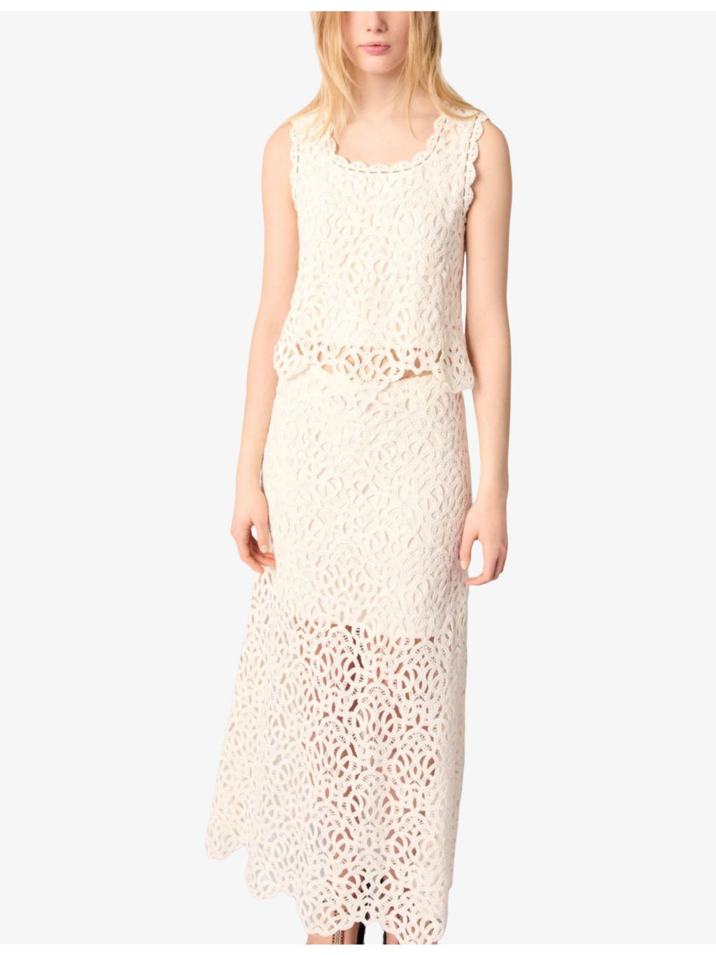 Circle-Embroidered Mid-Rise Knitted Midi Skirt - 5