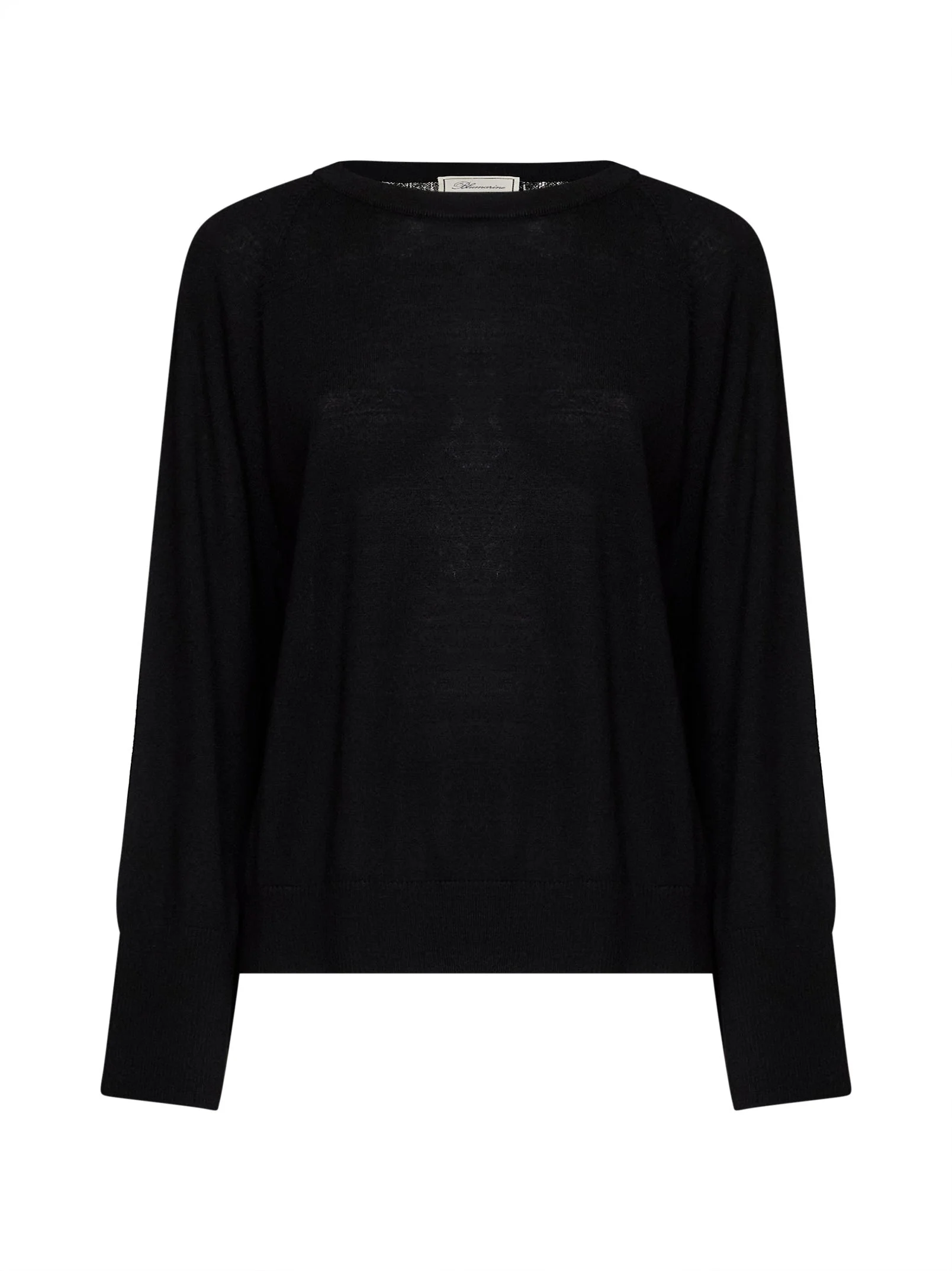 Black wool knit sweater with pleated tulle back - 1