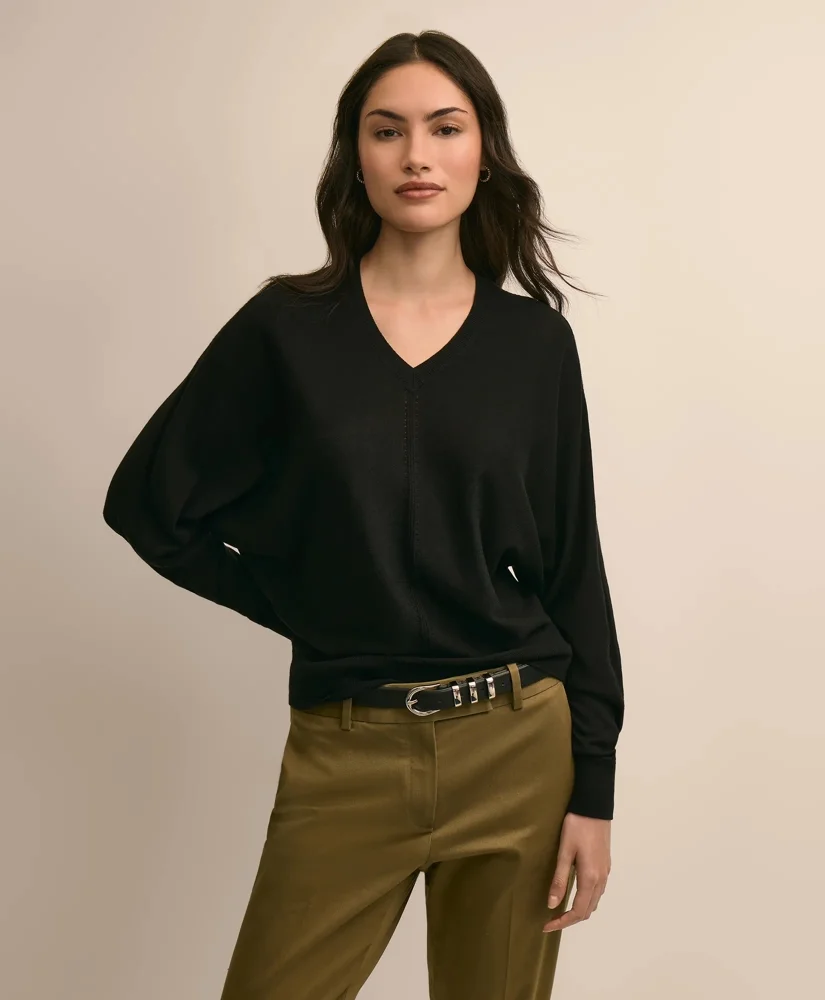 Silk-Cotton Dolman-Sleeve V-Neck Sweater - 1