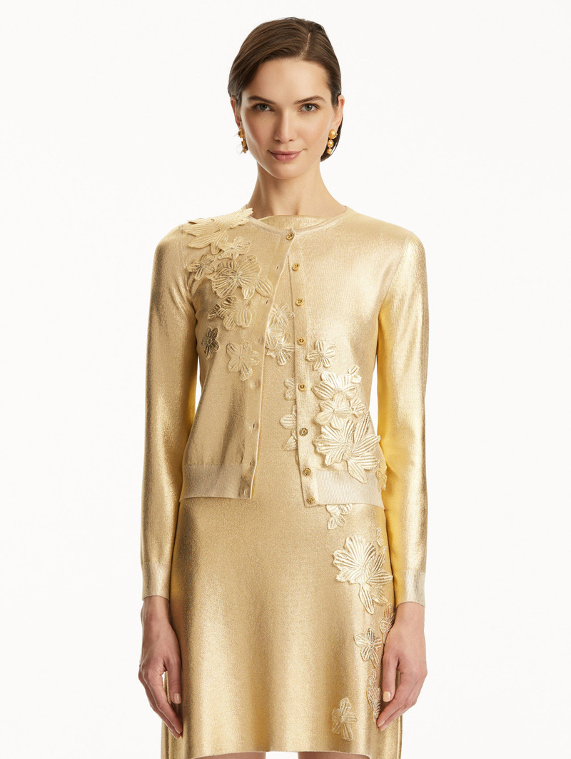 Oscar de la Renta GOLD FOIL CHERRY BLOSSOM CARDIGAN outlook